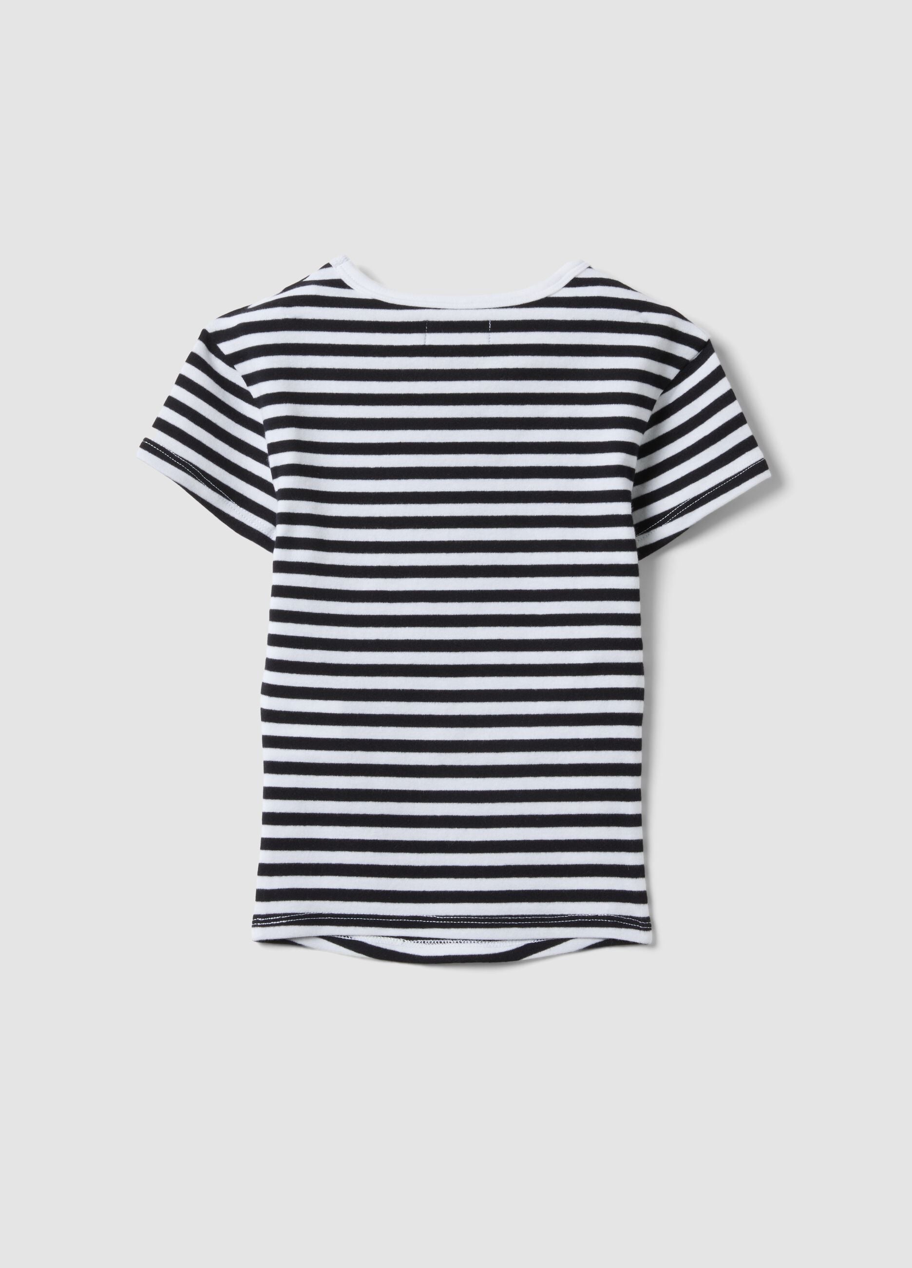 Girls&rsquo; fitted striped stretch-cotton T-shirt in multicolour