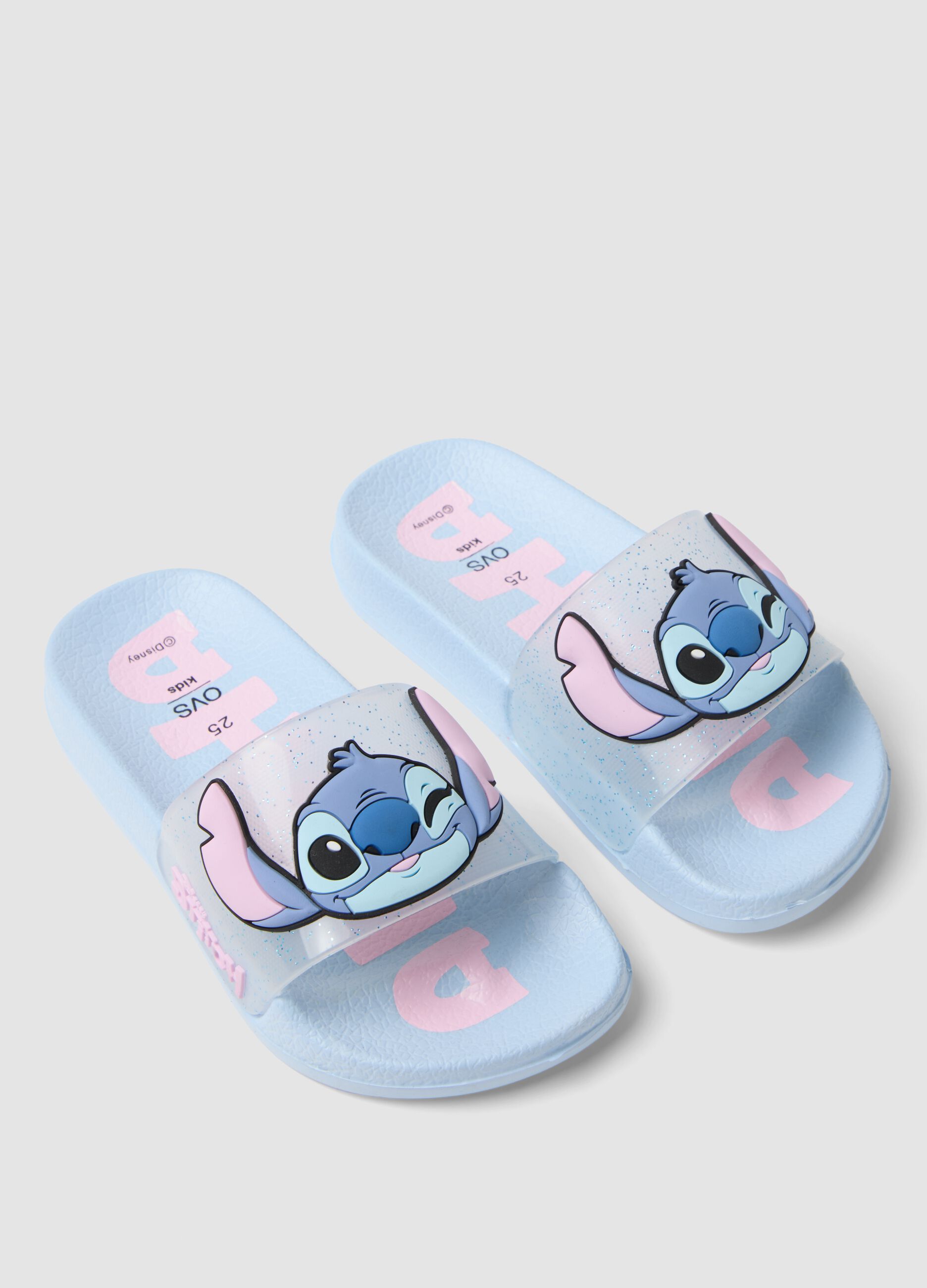 Blue sliders with transparent strap and character print