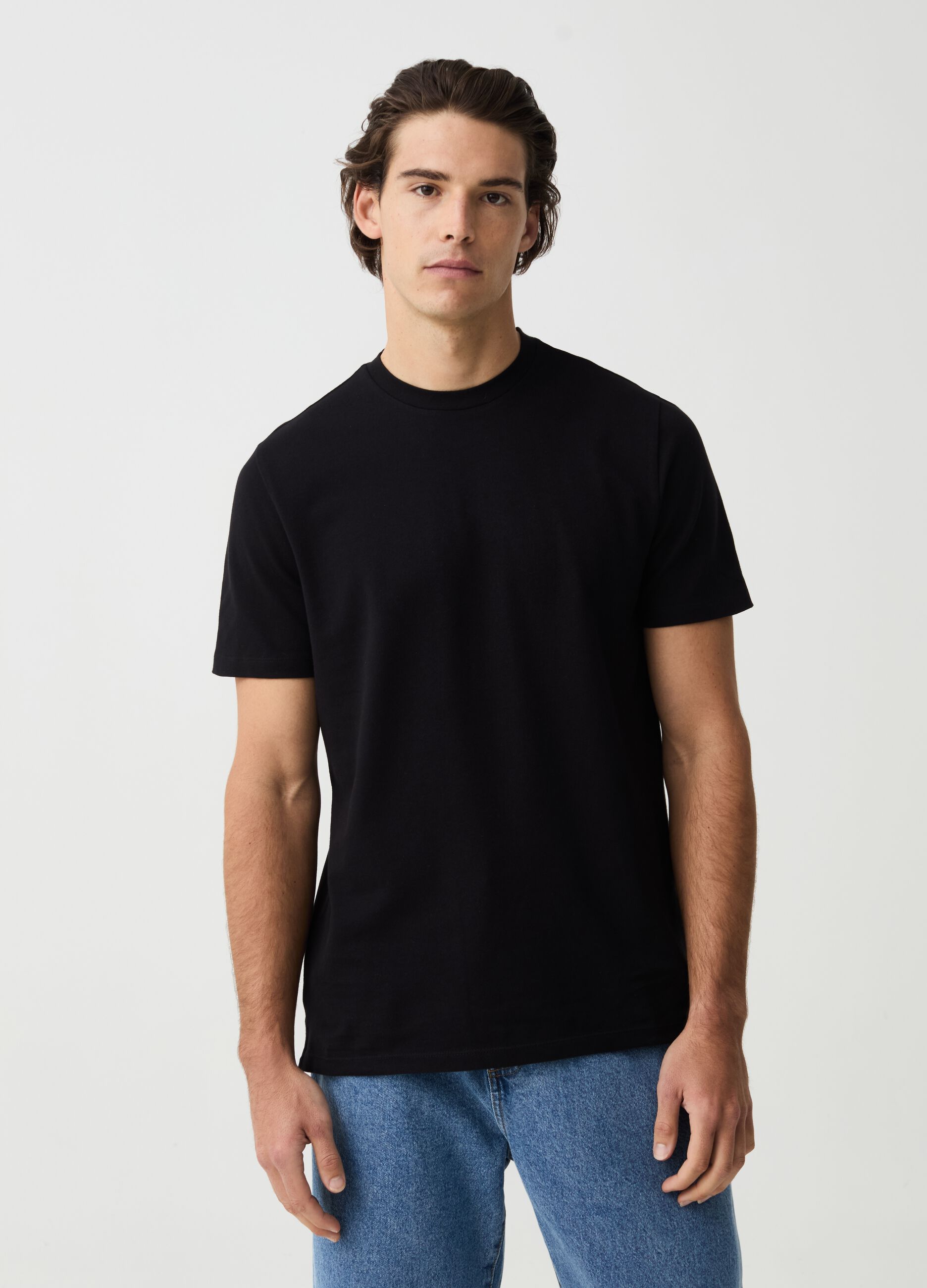 T-shirt girocollo in cotone stretch