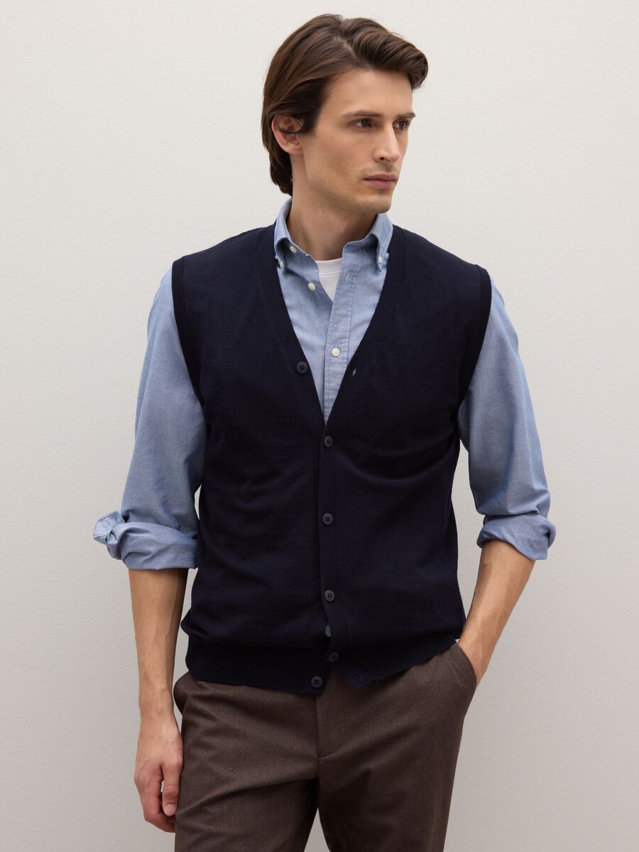 Blue Merino Wool Waistcoat Regular Fit_0