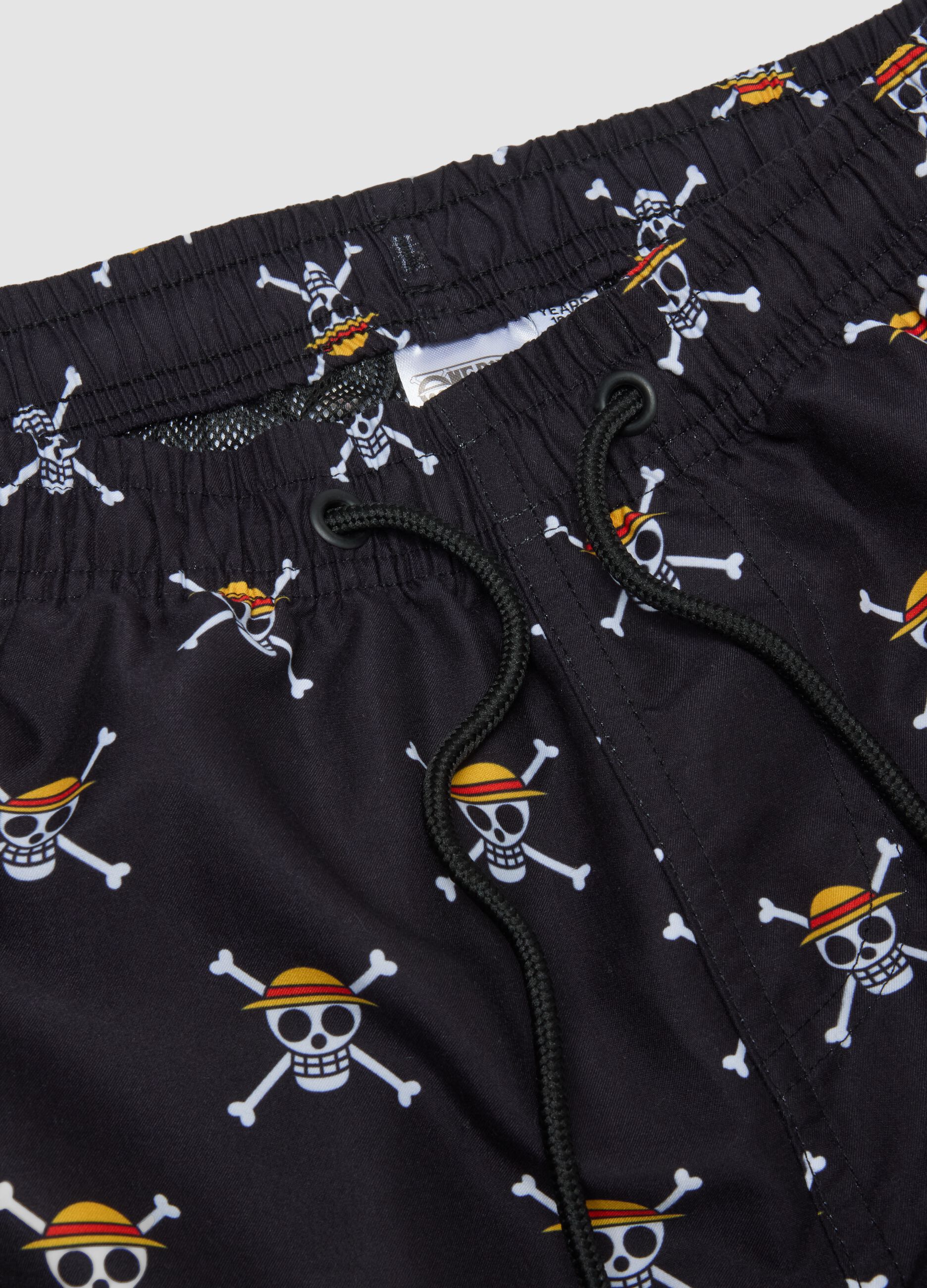 Children's black swim shorts regular fit with One Piece print