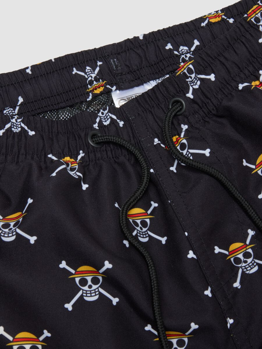 Children's black swim shorts regular fit with One Piece print_2