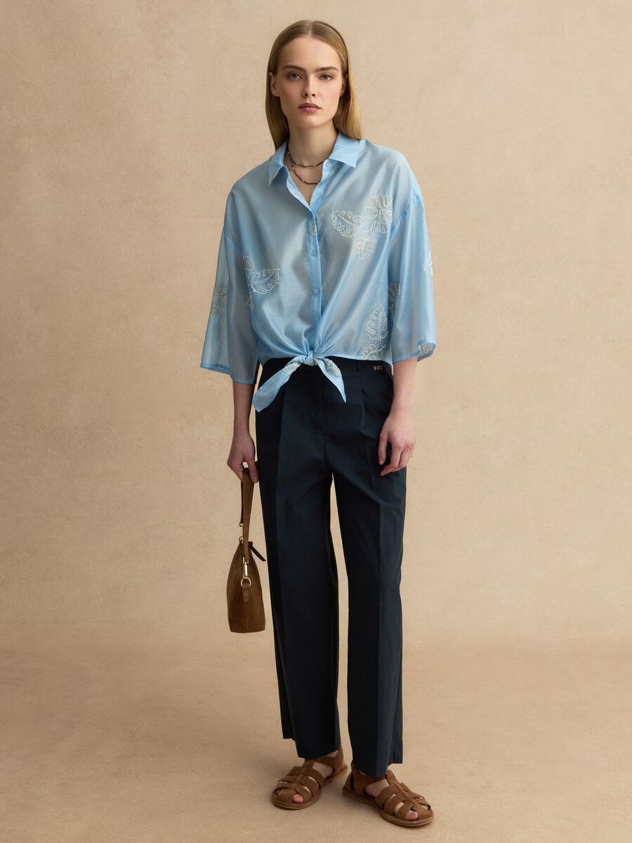 Pantaloni in misto cotone blu straight fit_0