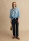 Blue cotton blend straight fit trousers_0