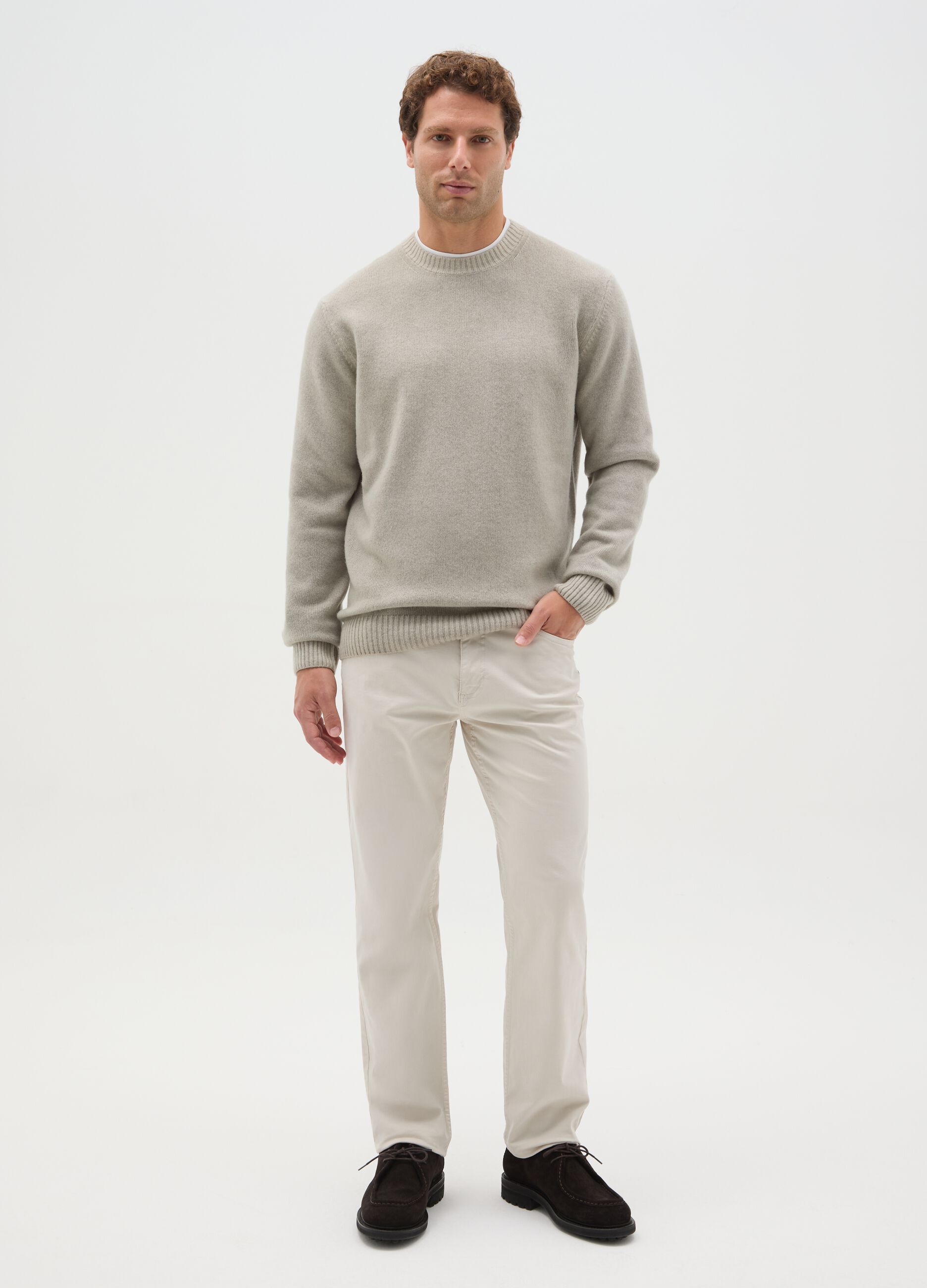 Regular fit blue-grey wool blend sweater