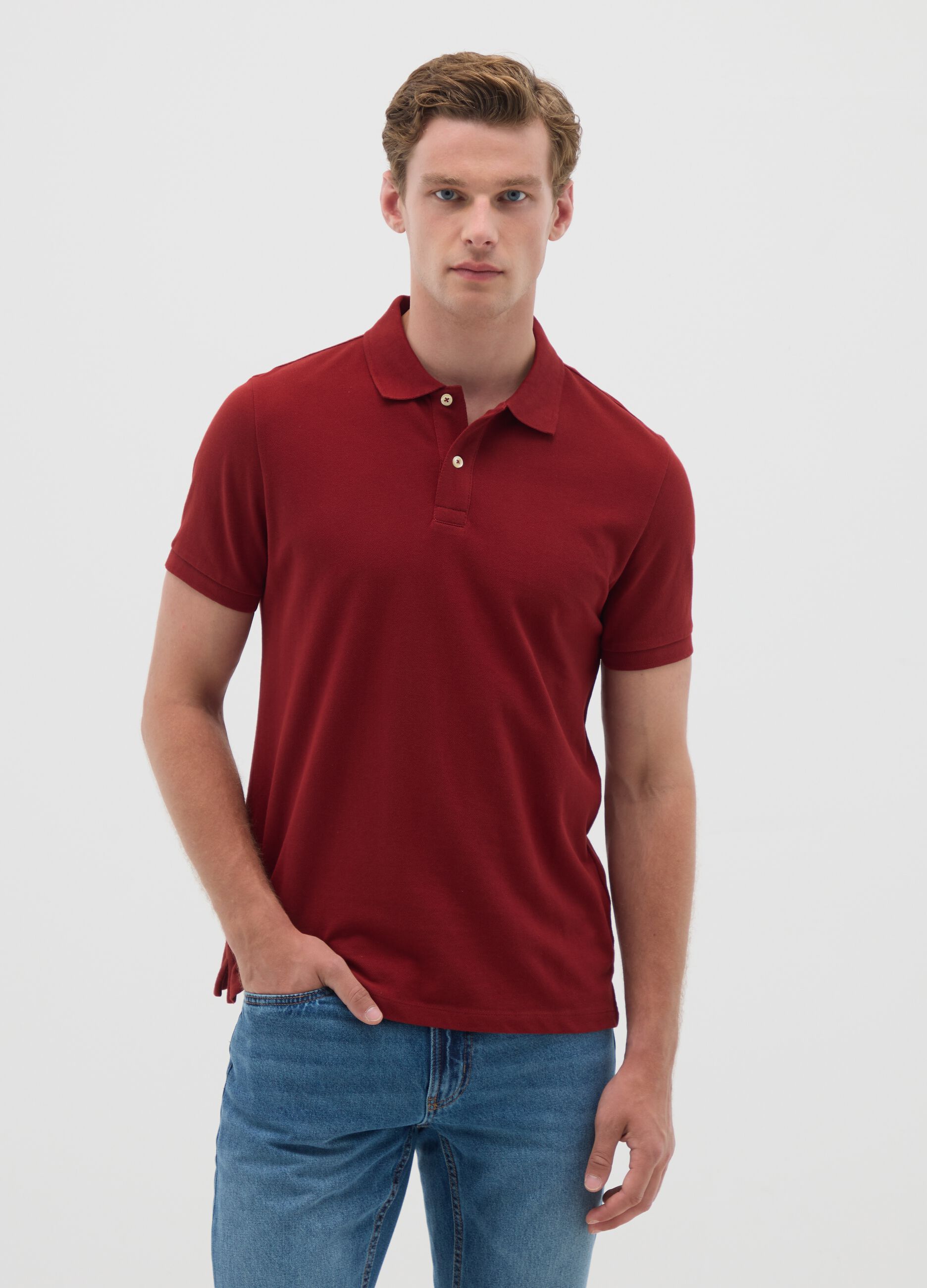 Men's red pure cotton polo shirt regular fit