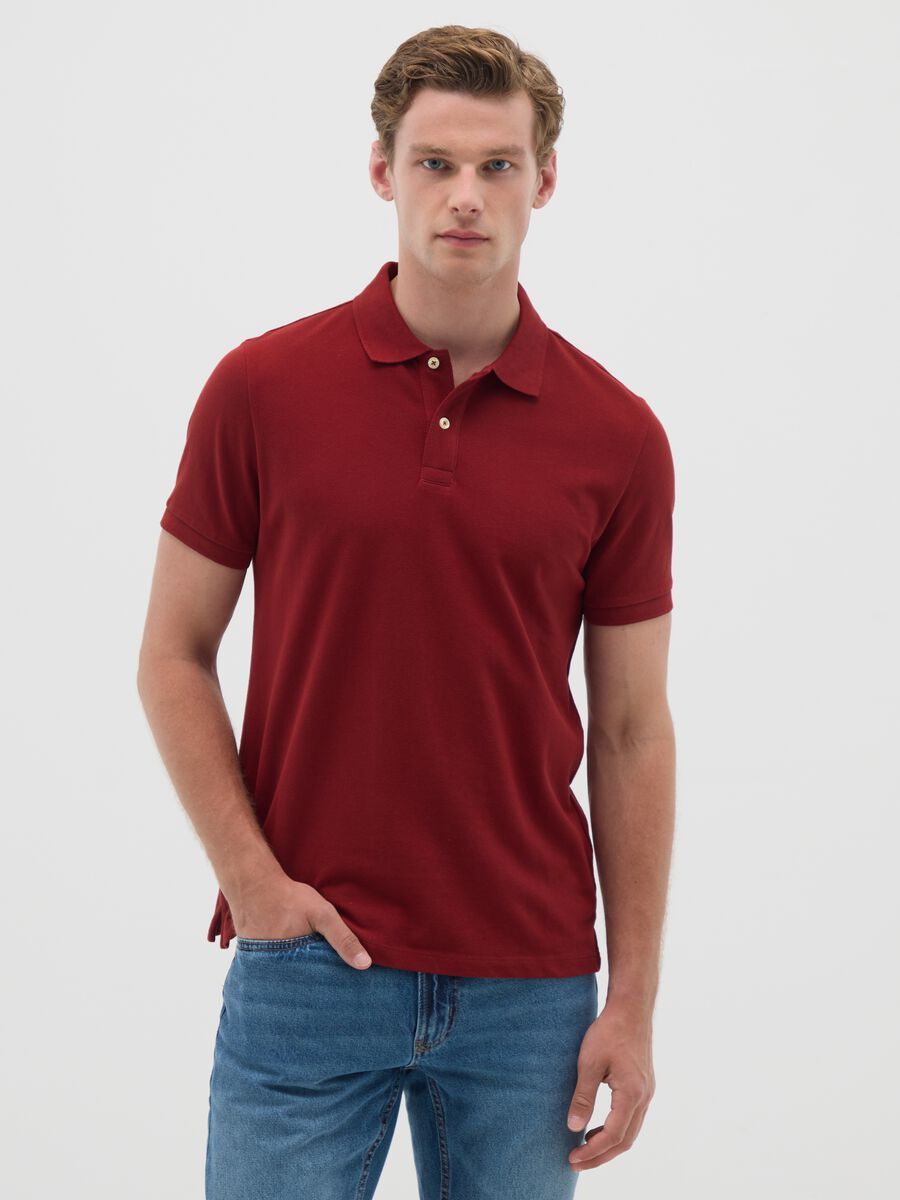 Polo da uomo in puro cotone rosso regular fit_0
