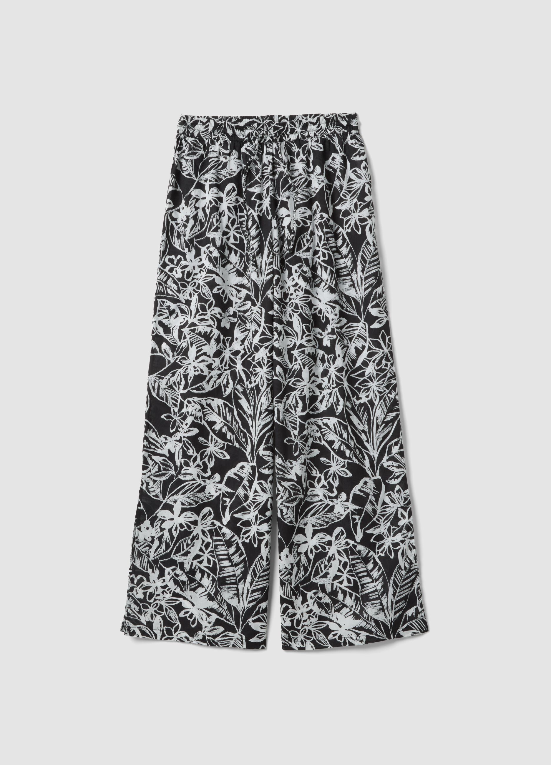 Multicoloured pure cotton long trousers with floral print