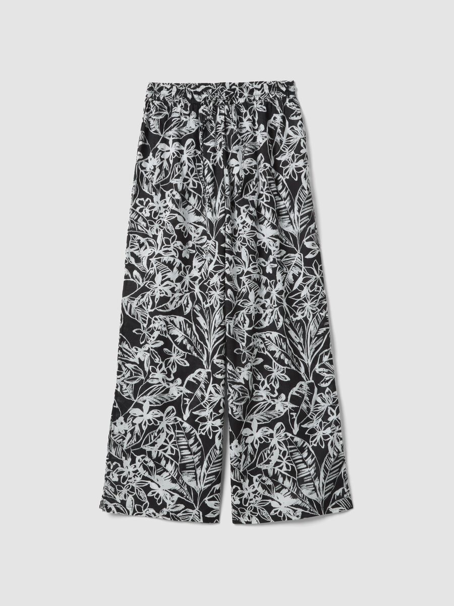 Multicoloured pure cotton long trousers with floral print_0