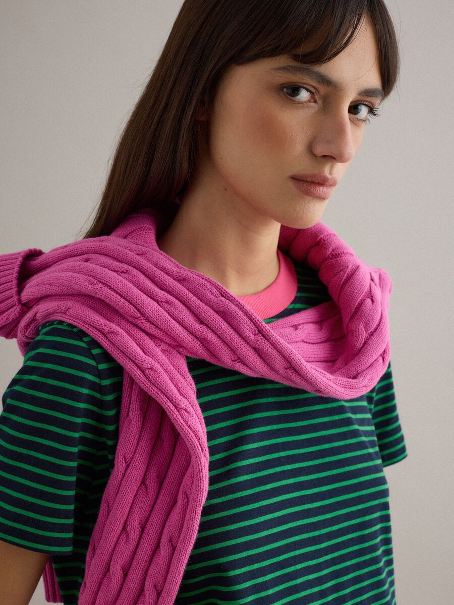 Green striped pure cotton regular fit T-shirt_0