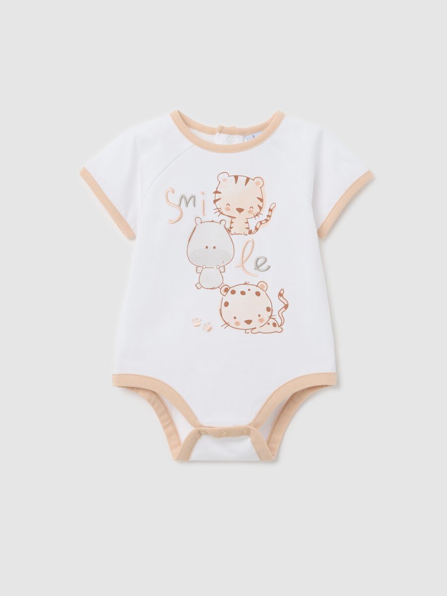 White bodysuit with animals print_0