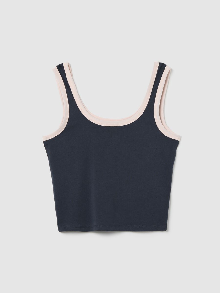 Navy blue tank top with pink trim in stretch cotton_4