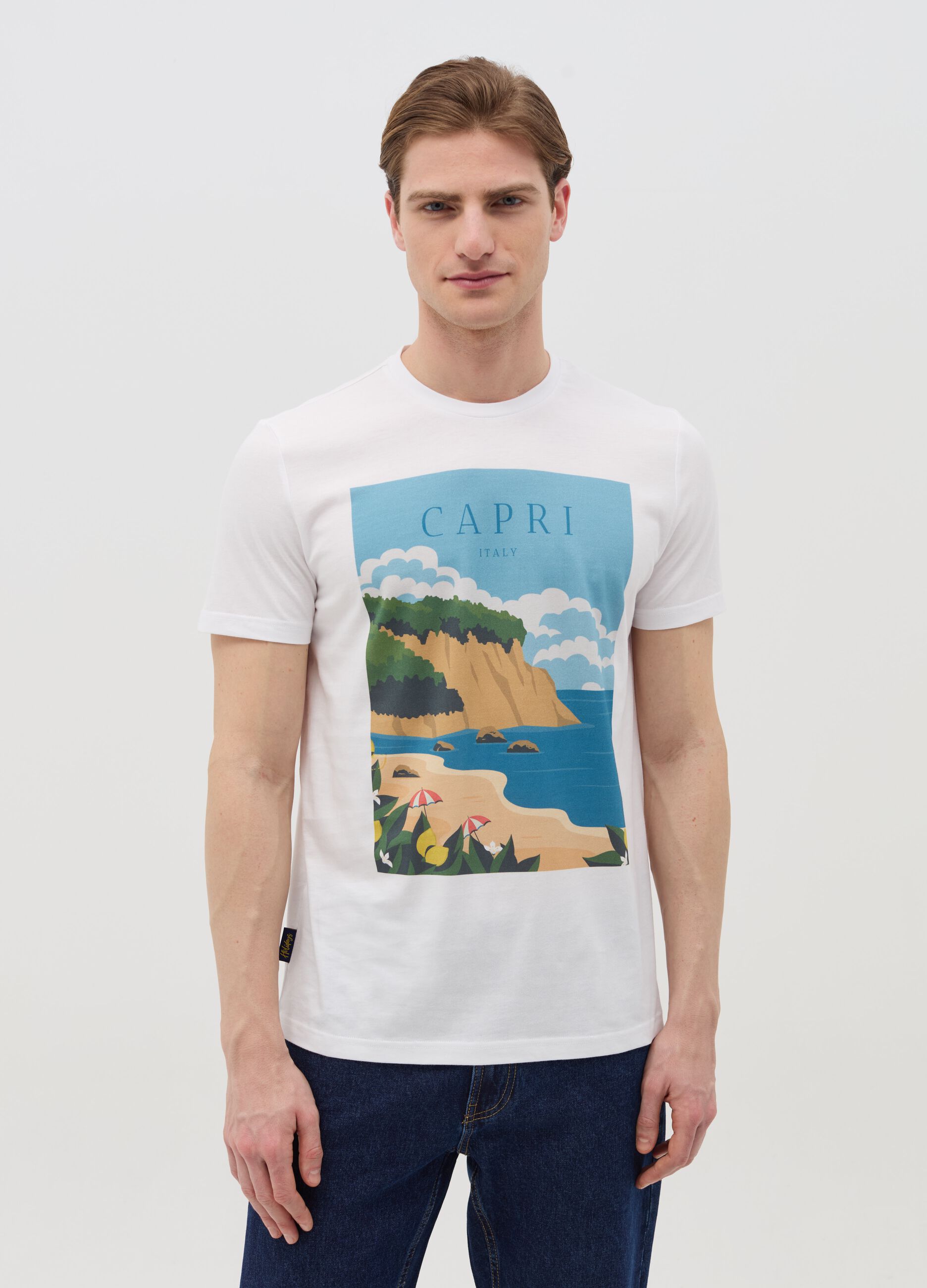 Cotton T-shirt with "Capri Italy" print