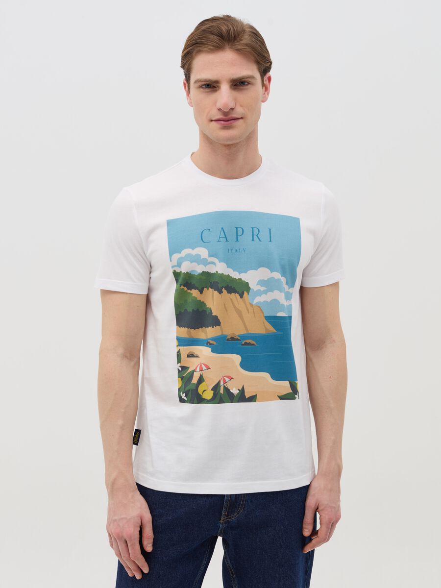 Cotton T-shirt with "Capri Italy" print_0