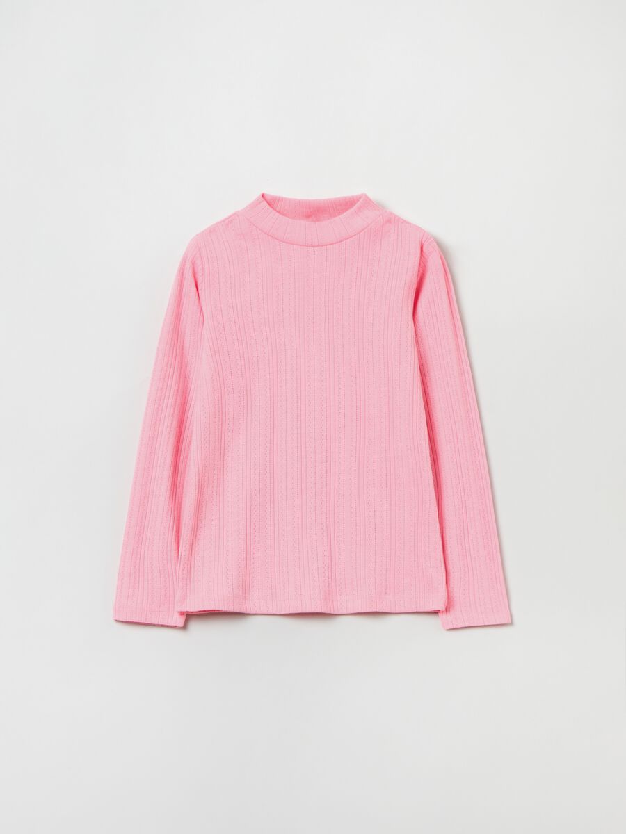 T-shirt in pointelle a collo alto_0