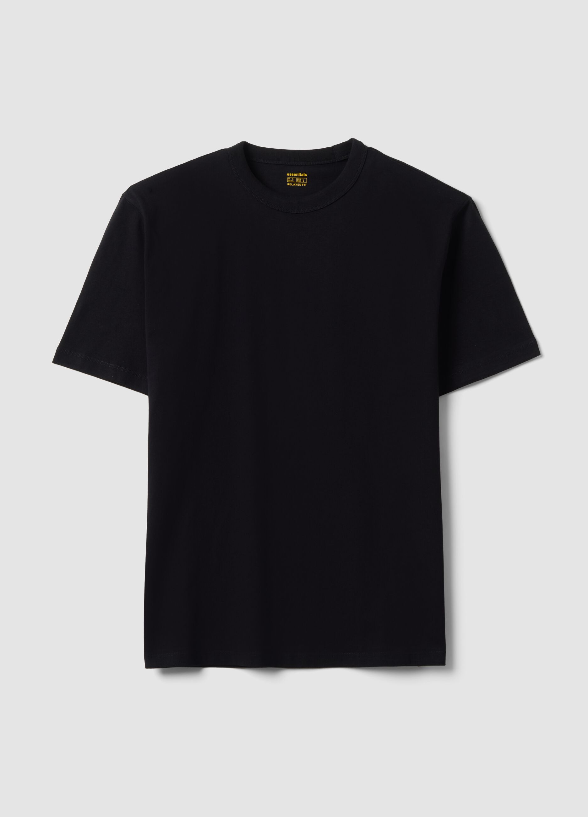 Black pure cotton crew-neck T-shirt with a relaxed fit
