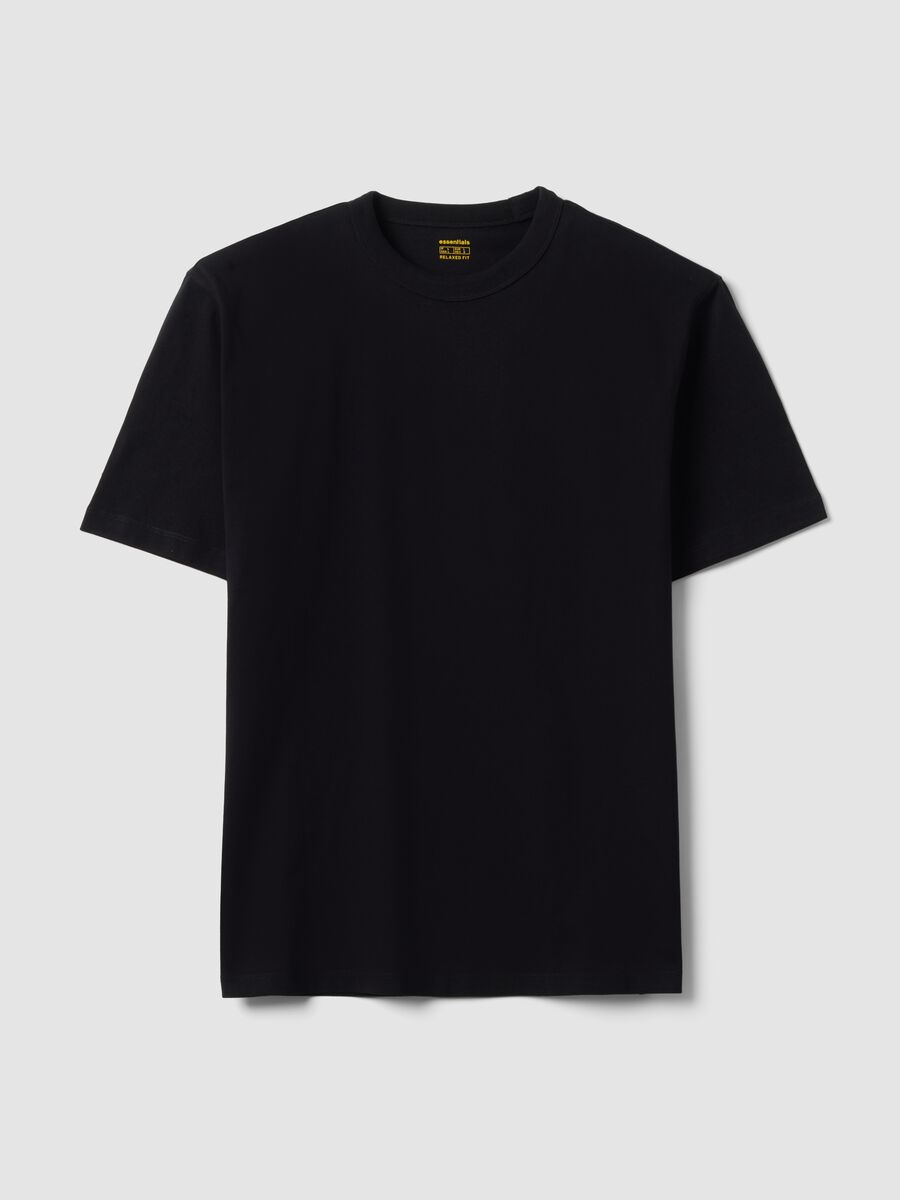 T-shirt nera in puro cotone a girocollo relaxed fit_4
