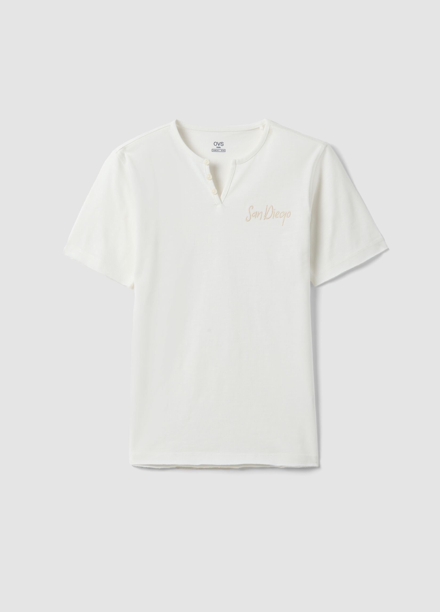 Polo in puro cotone bianca da ragazzo regular fit con collo serafino