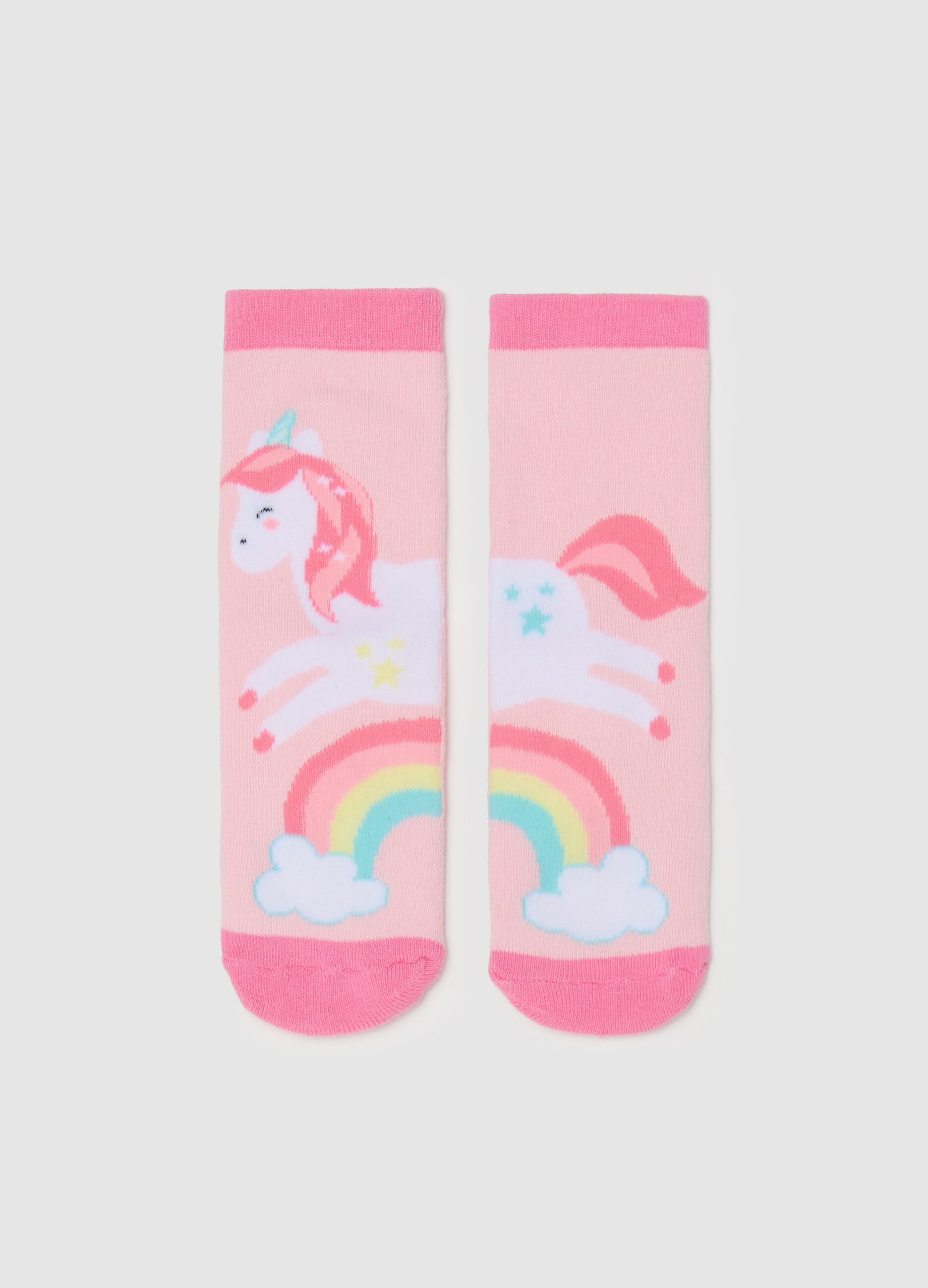 Slipper socks with unicorn and rainbow design