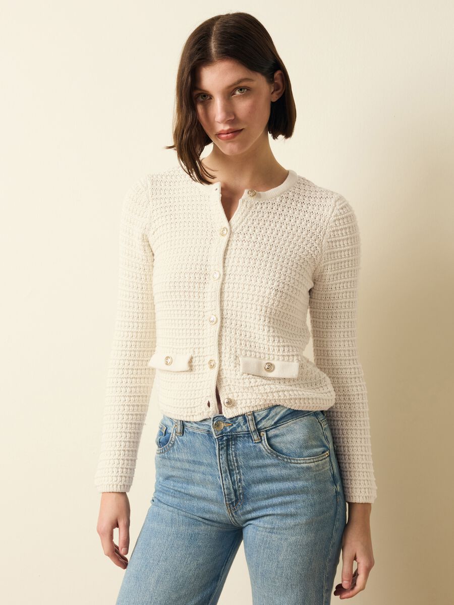 Knit cardigan jacket with golden buttons_0