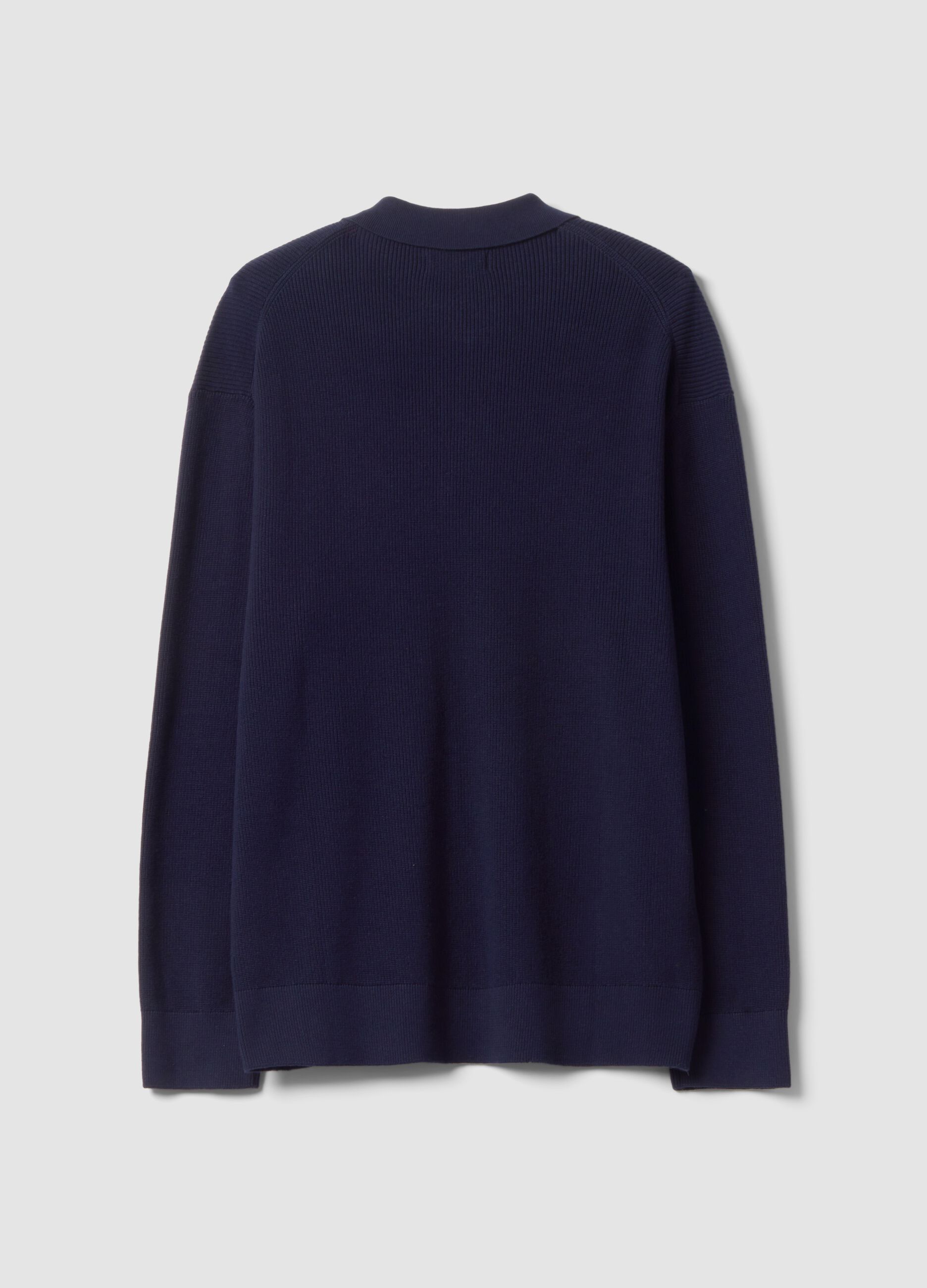 Polo blu in puro cotone con zip e collo classico