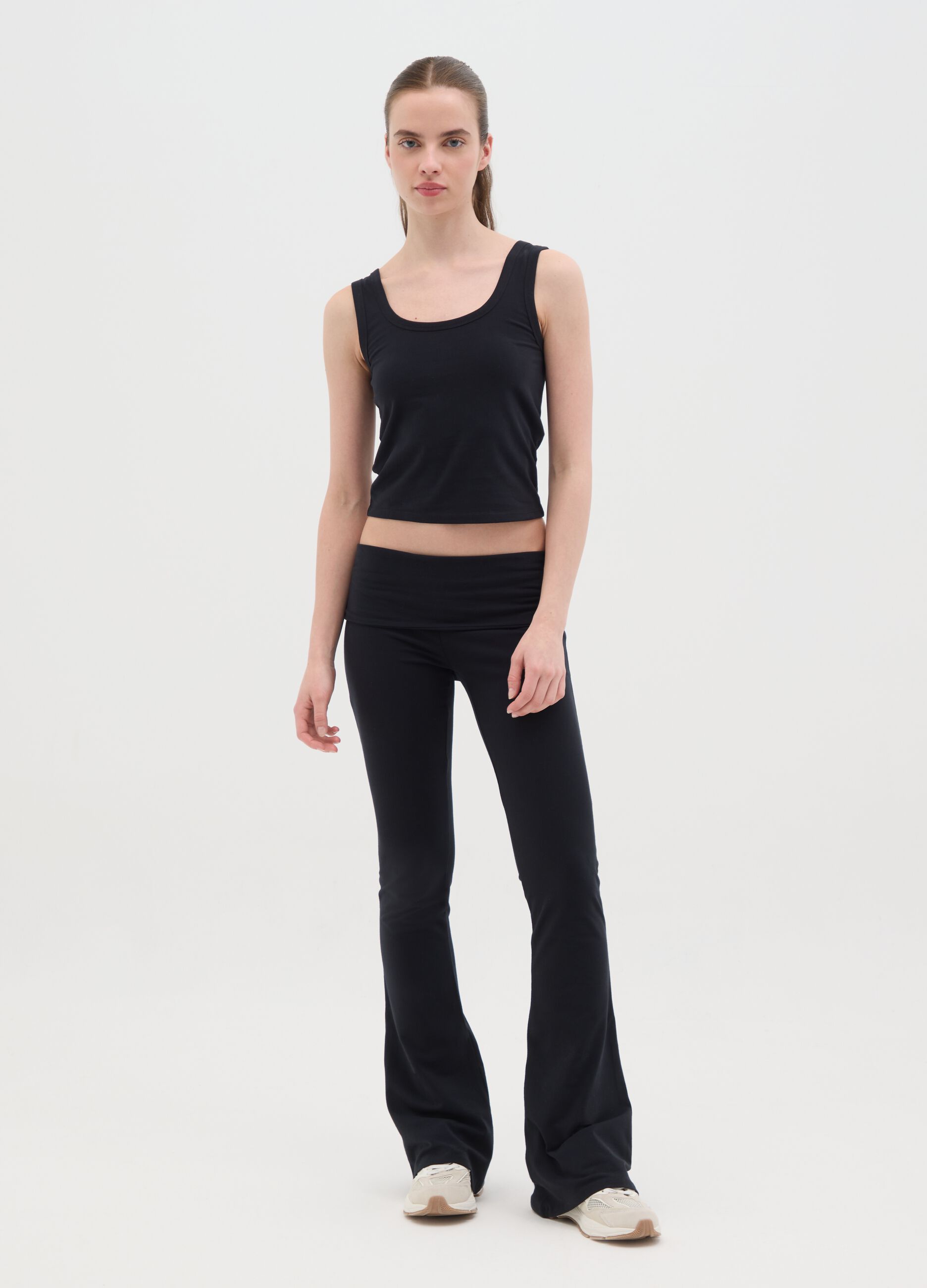 Black tank top in stretch cotton