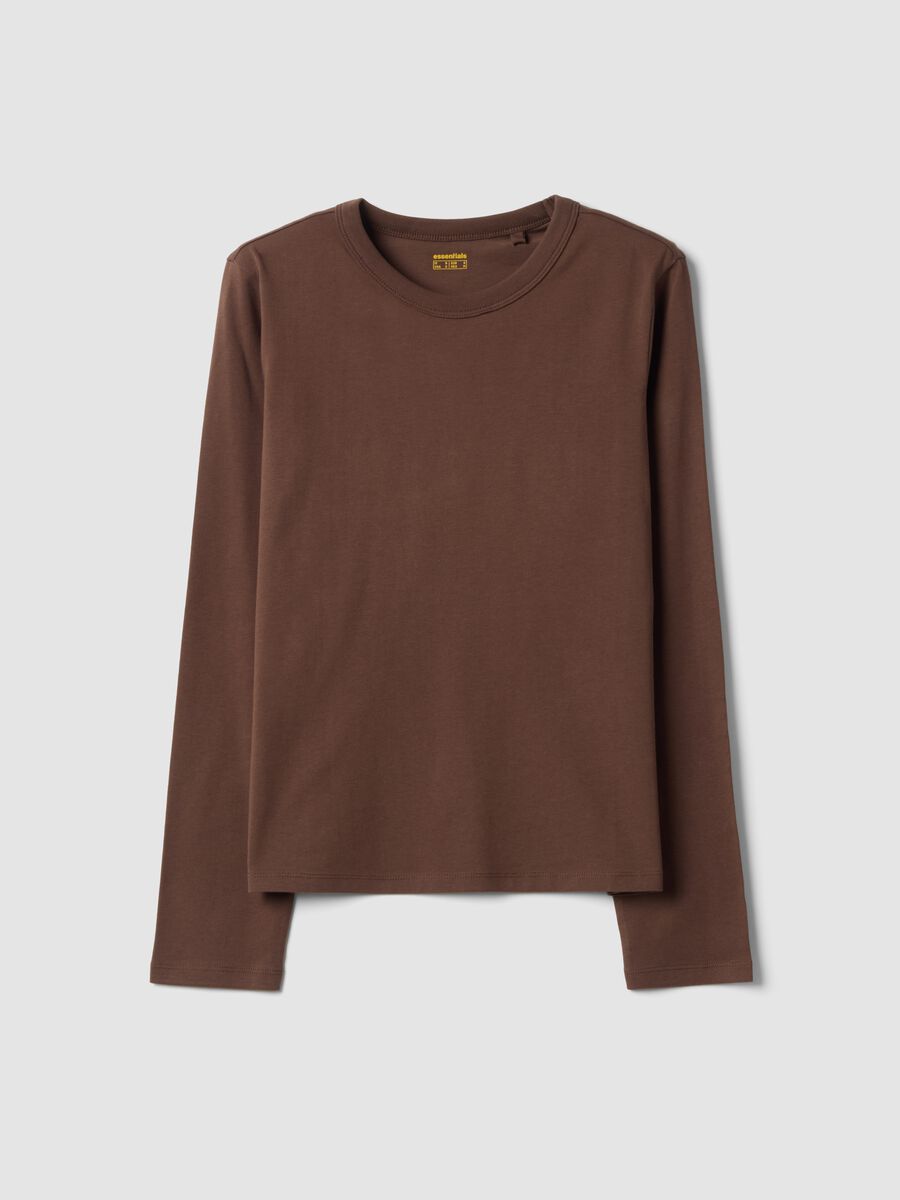 T-shirt marrone in jersey di puro cotone a maniche lunghe regular fit_0