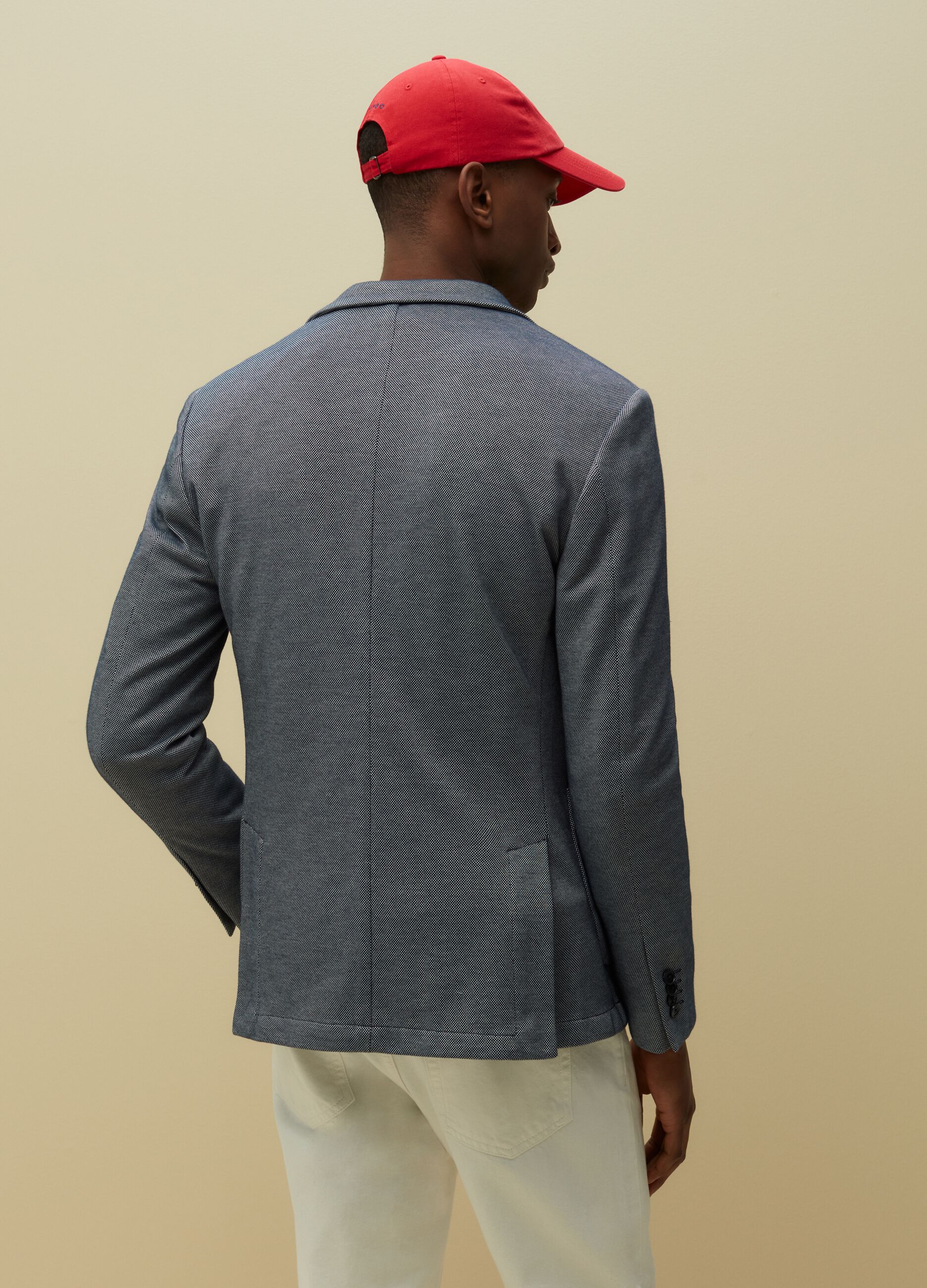 Blazer slim fit piquet blu mélange_2