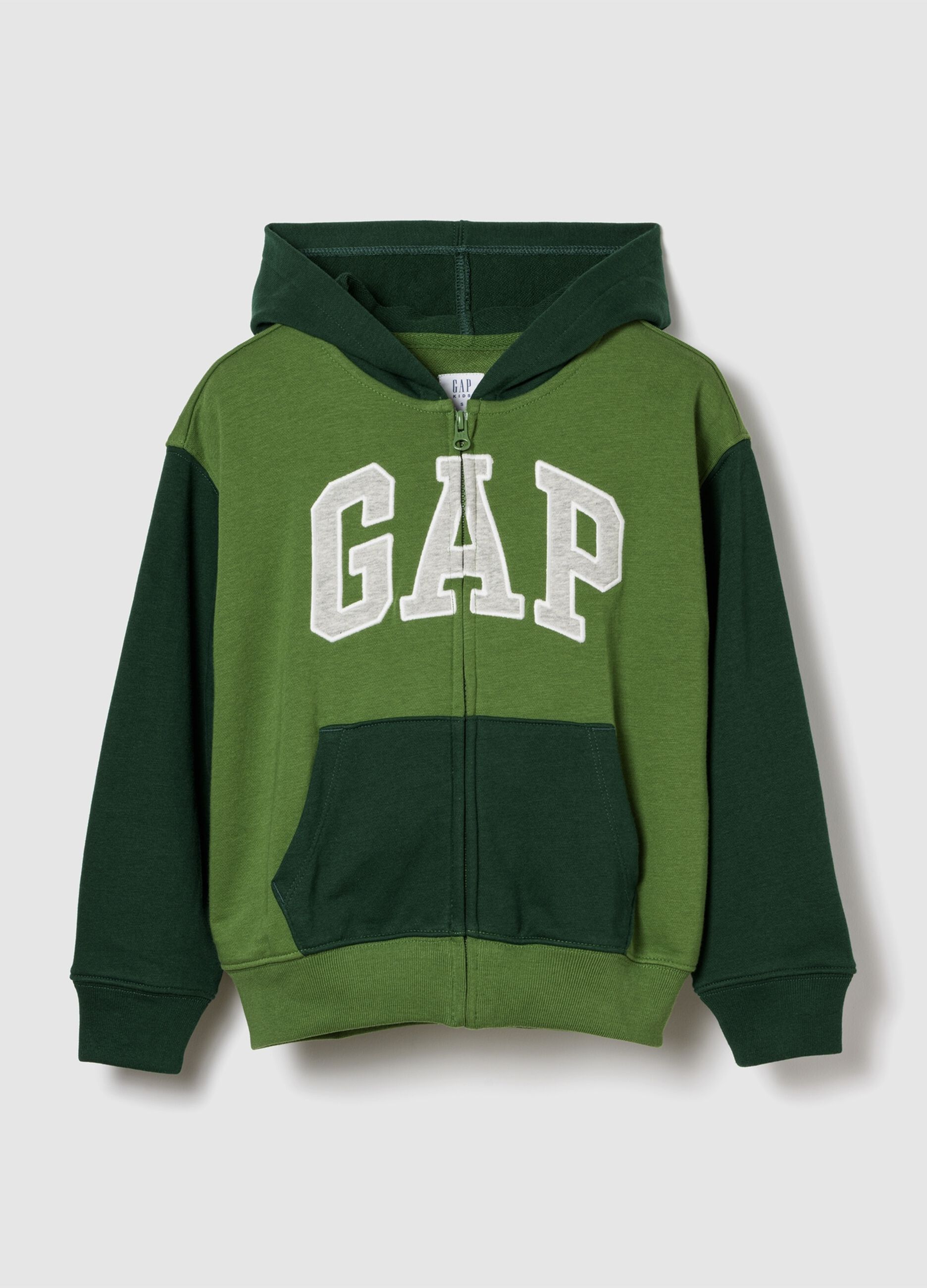 Green hooded sweatshirt with full zip