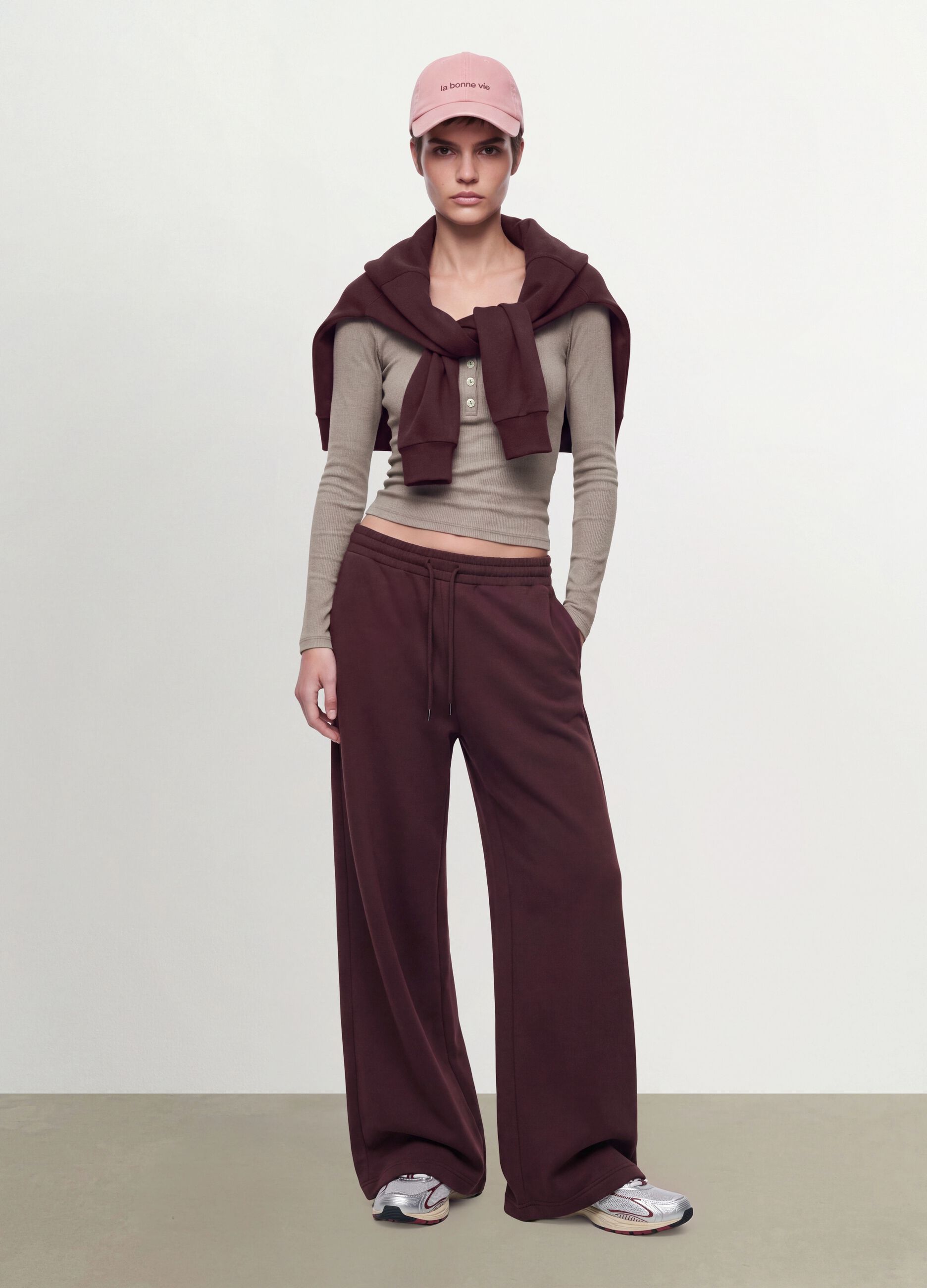 Purple wide-leg trousers in stretch modal with drawstring