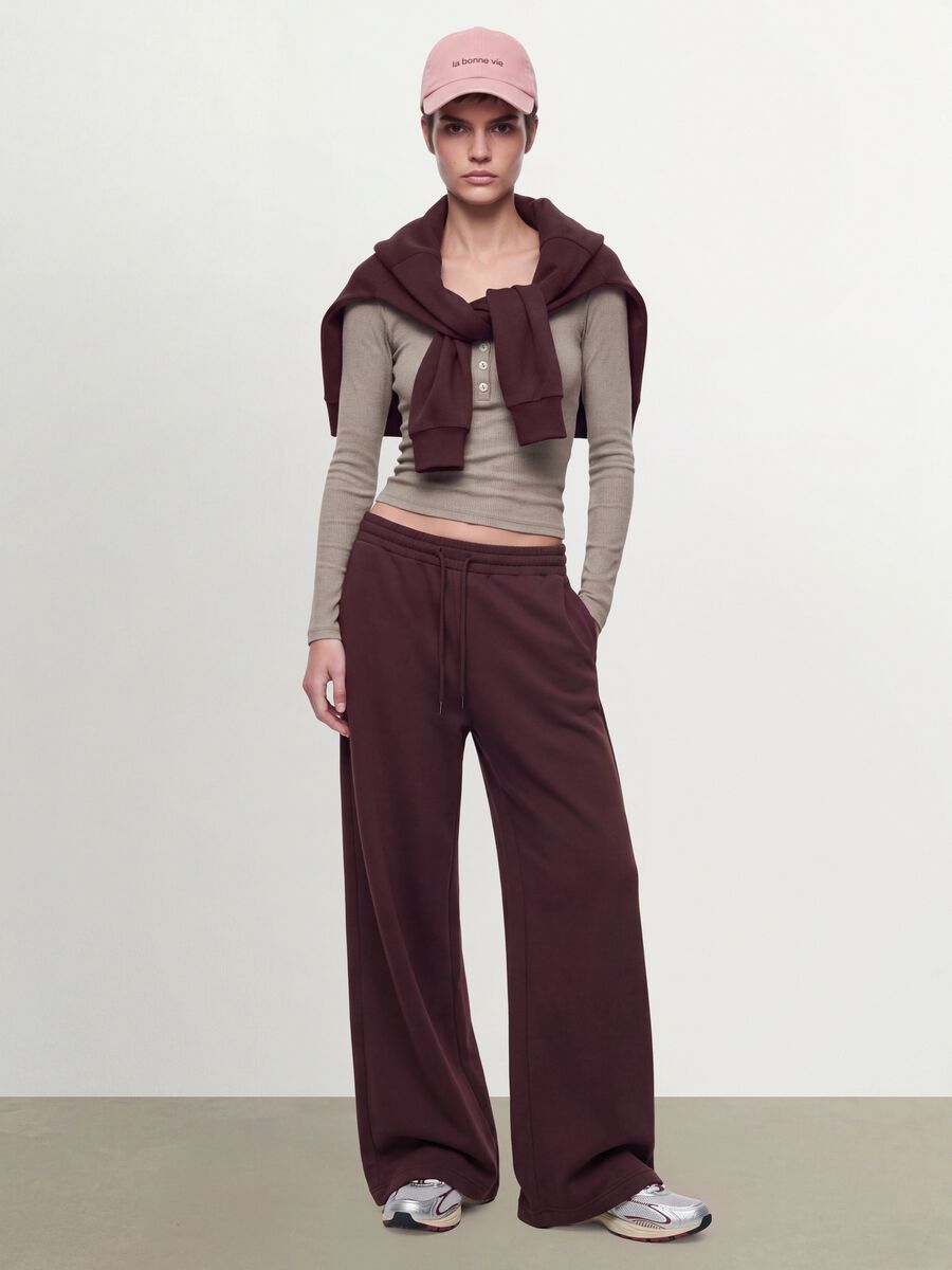 Pantaloni viola wide leg in modal elasticizzato con coulisse_0