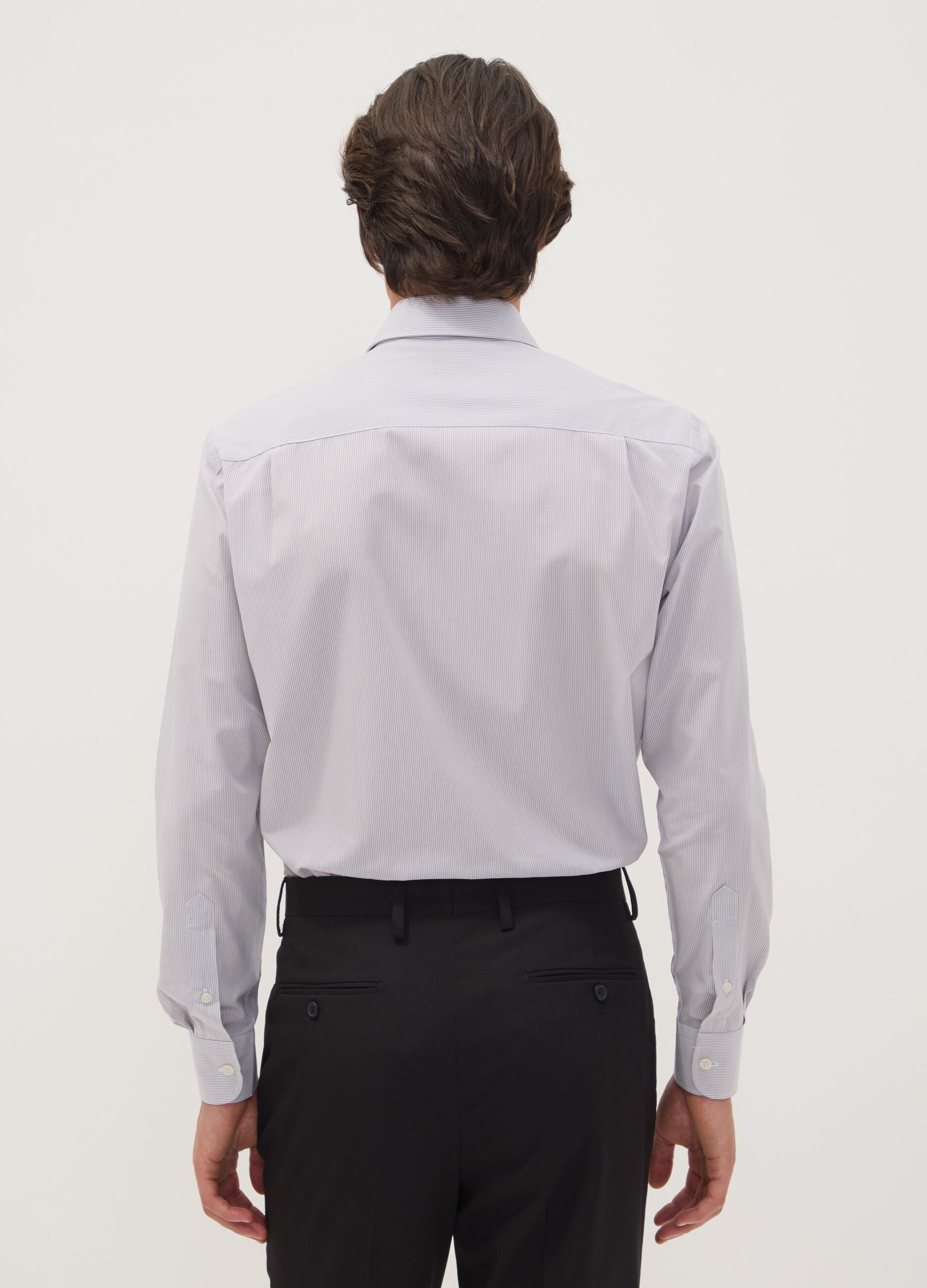 Camicia grigia in misto cotone a righe sottili easy iron regular fit