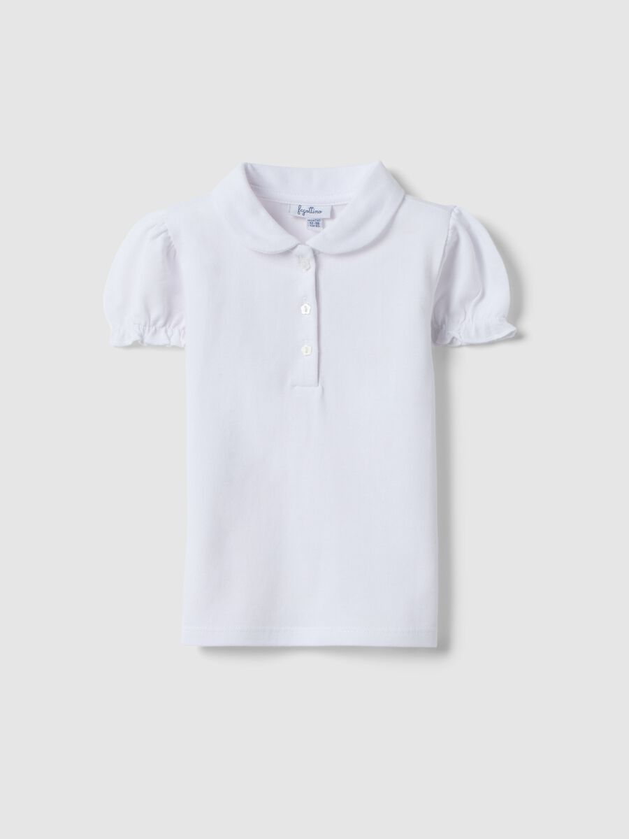 White pure cotton polo for girls, regular fit with ruched sleeves_0