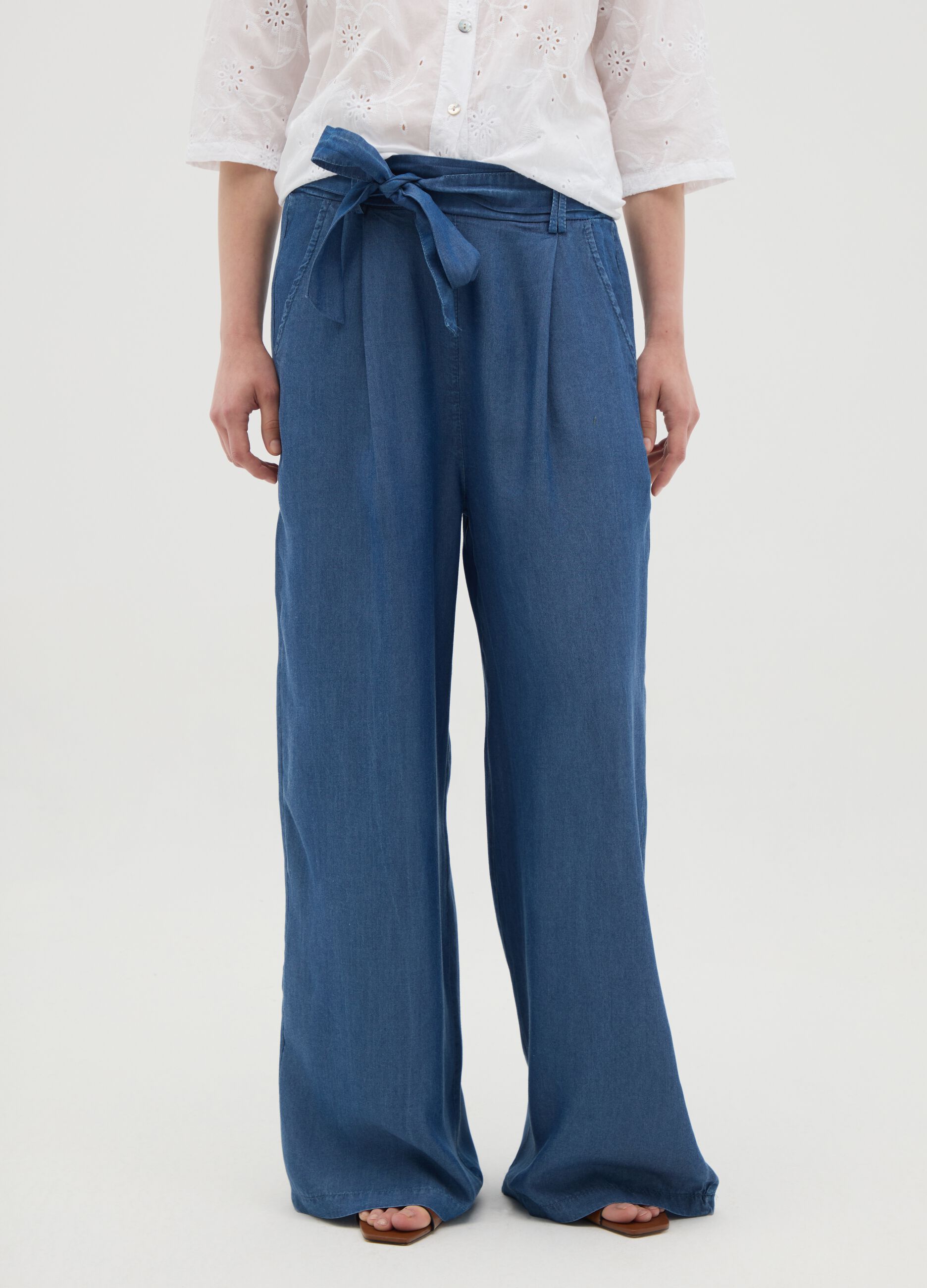 Women's blue regular fit pure Lyocell trousers