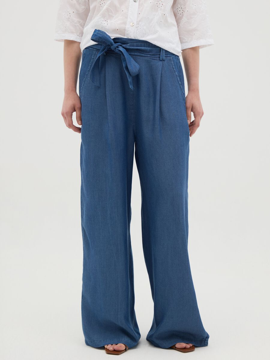 Women's blue regular fit pure Lyocell trousers_1
