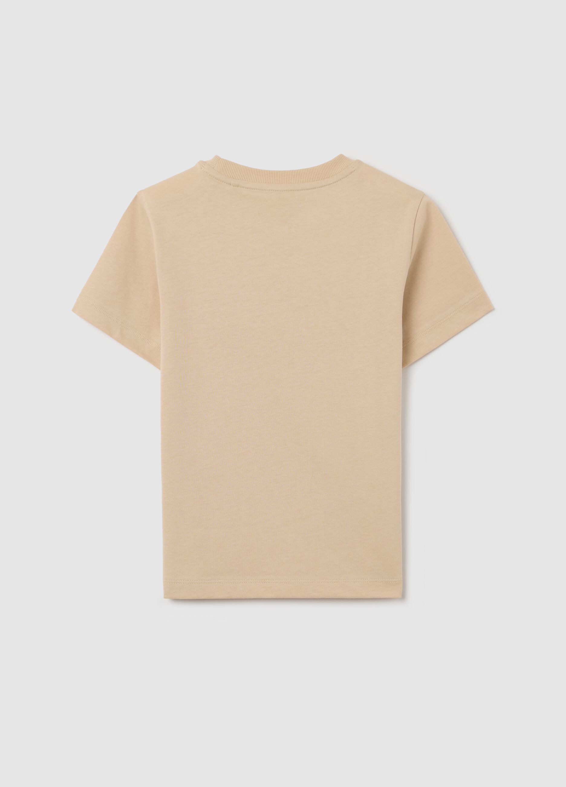 Beige cotton T-shirt with lettering print