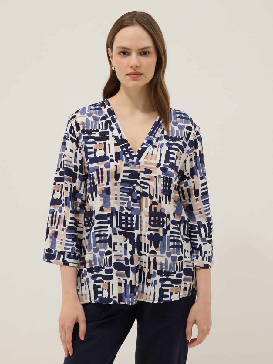 Multicolour pure viscose blouse with geometric print, regular fit_0