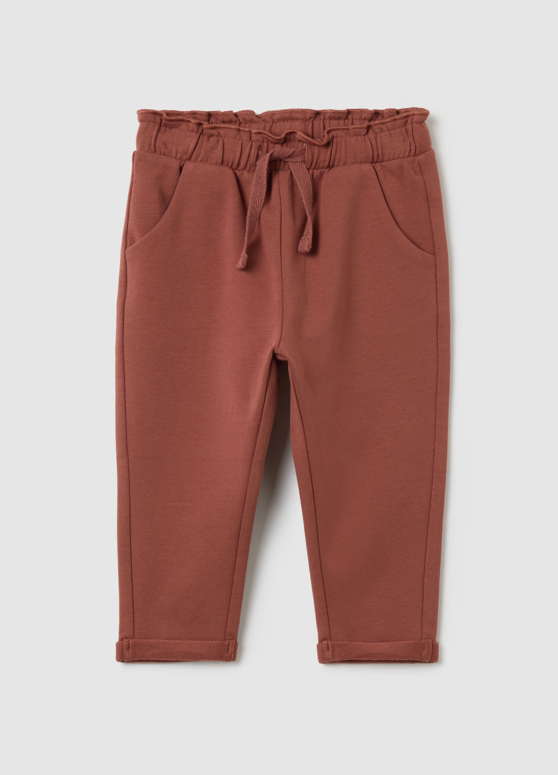 Baby girl's regular fit brown stretch cotton trousers