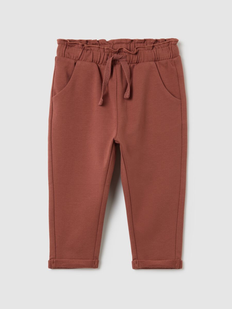 Baby girl's regular fit brown stretch cotton trousers_0