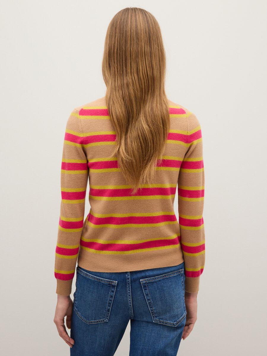 Beige and pink striped pure wool sweater regular fit_3