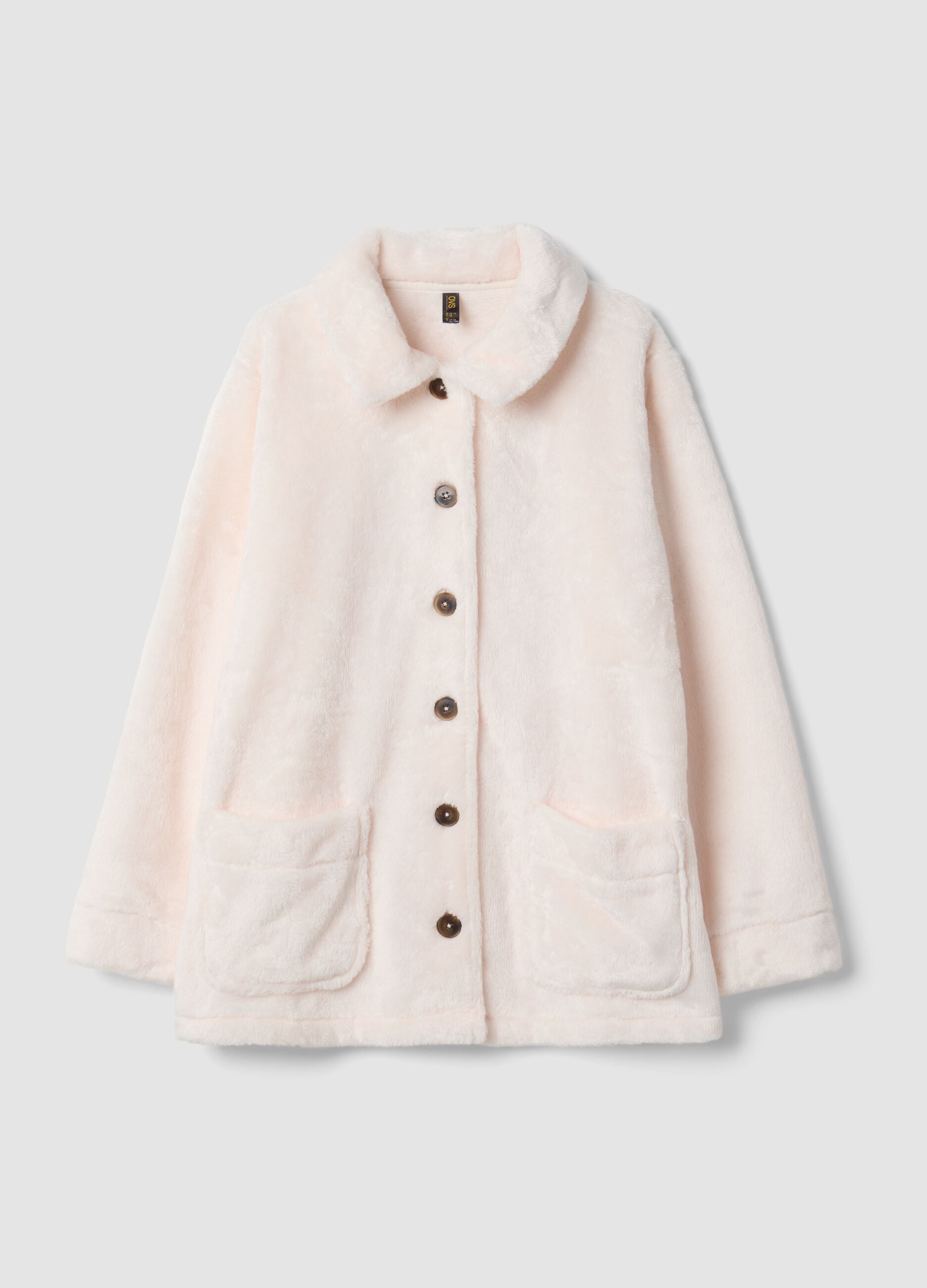 Soft white dressing gown with buttons and pockets
