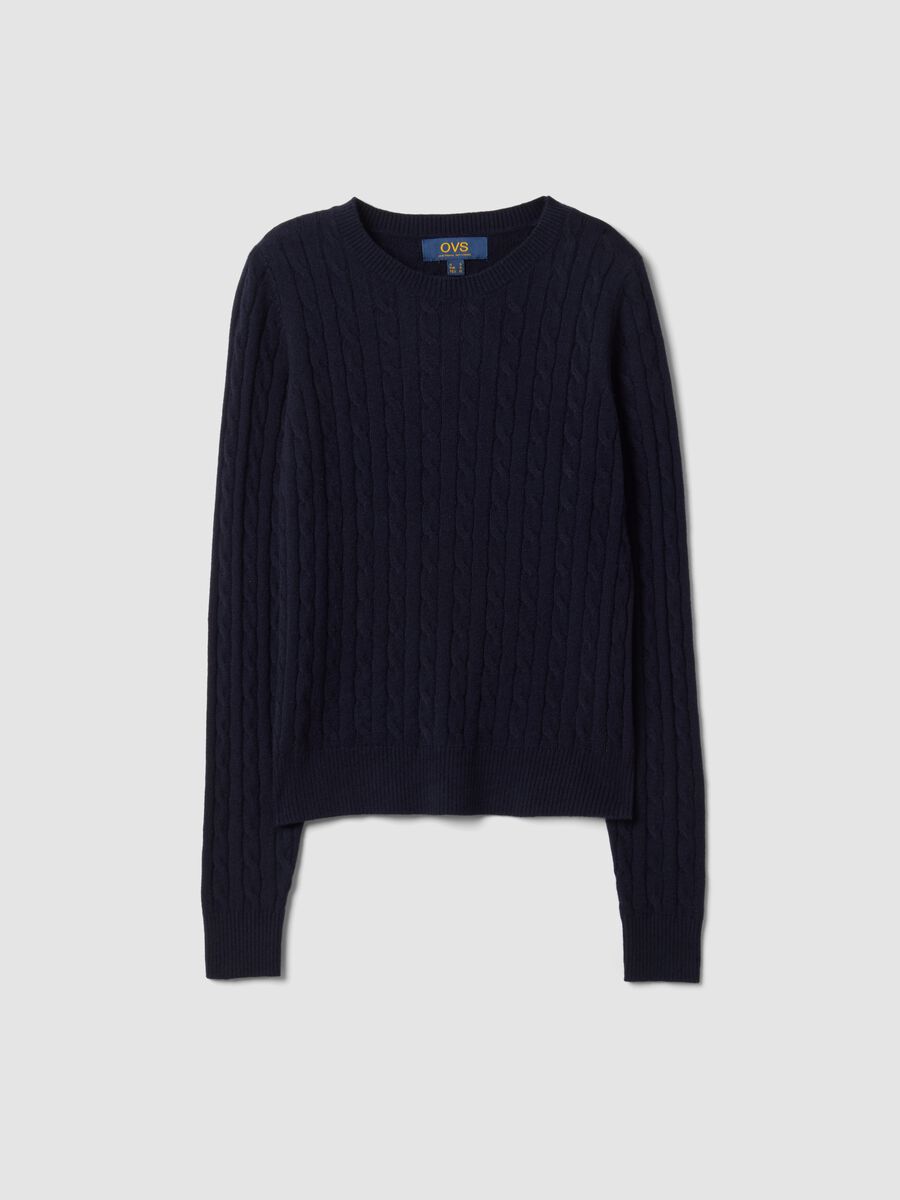 Navy cable-knit crew-neck jumper, regular fit_4