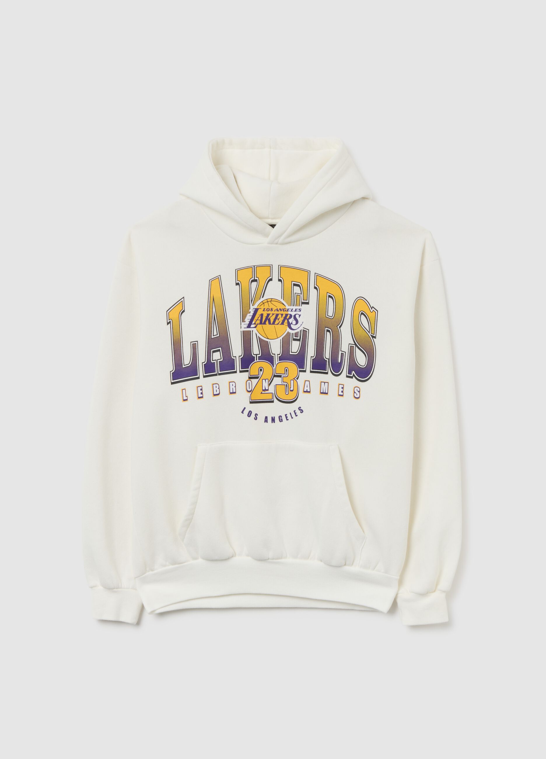 Felpa bianca in misto cotone con cappuccio con logo Lakers