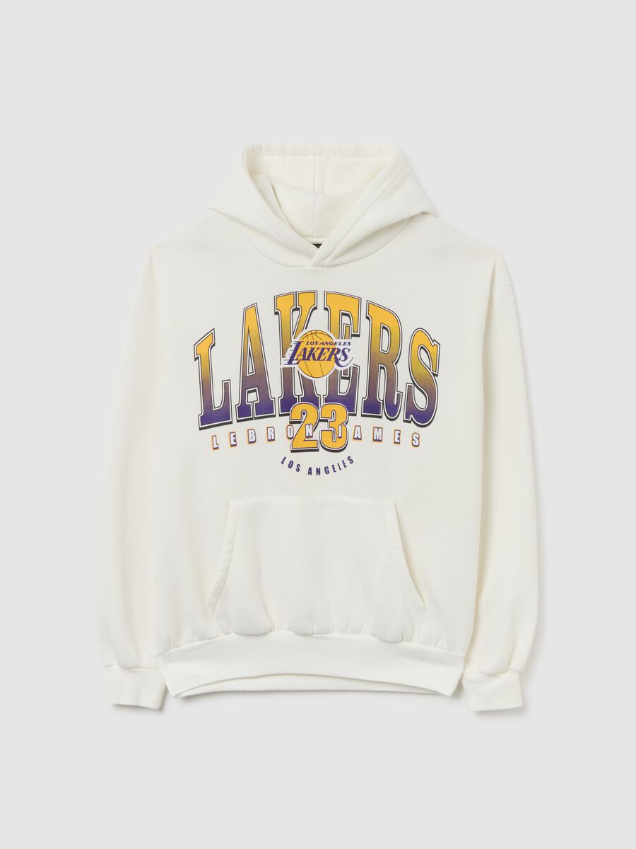 Felpa bianca in misto cotone con cappuccio con logo Lakers_0