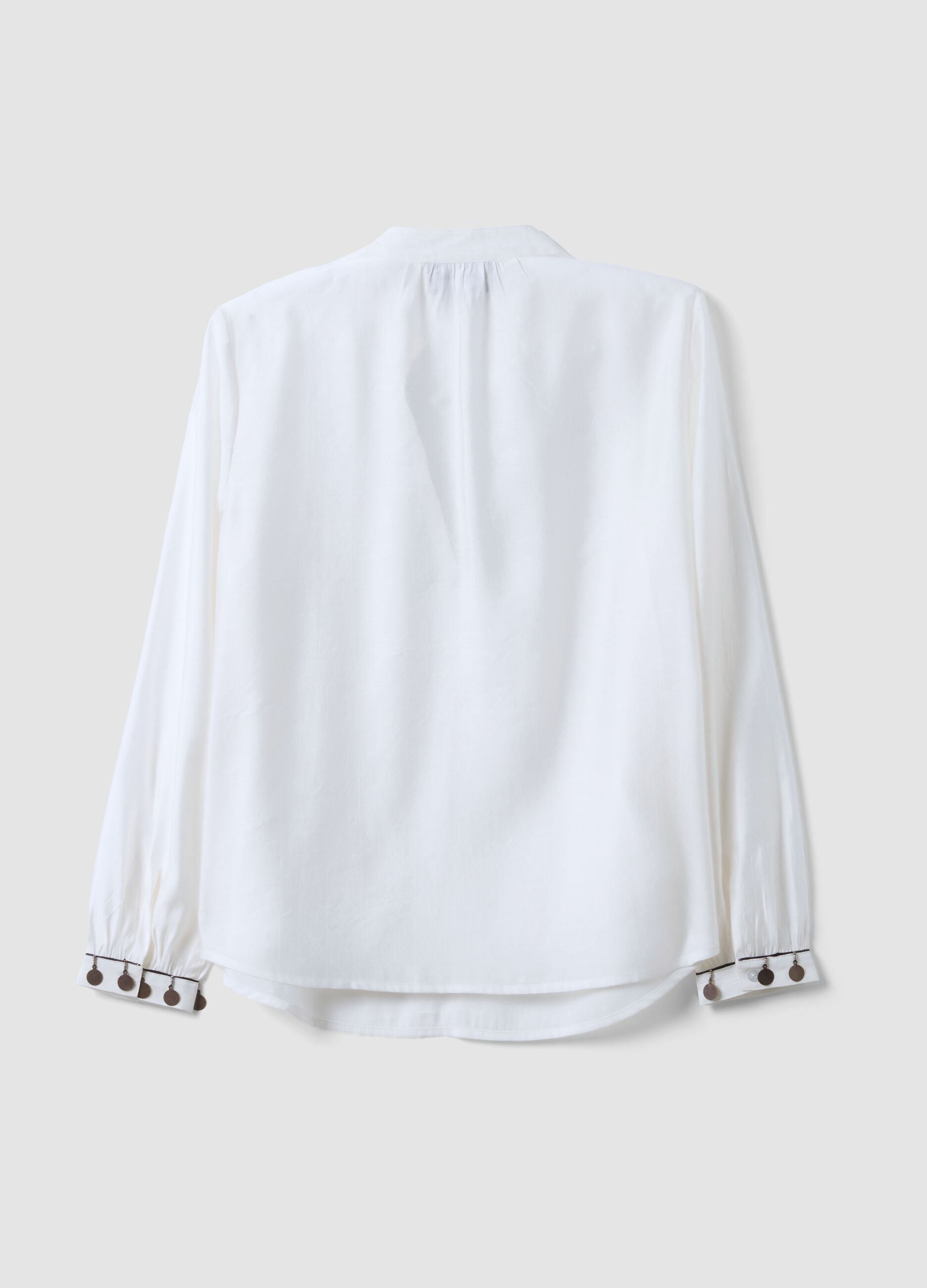 White viscose-blend shirt with charms and V-neck regular fit