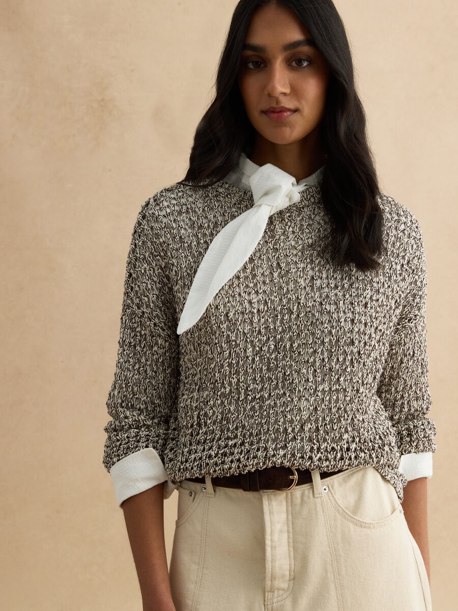 Multicolour cotton blend regular fit pullover with knitted design_0