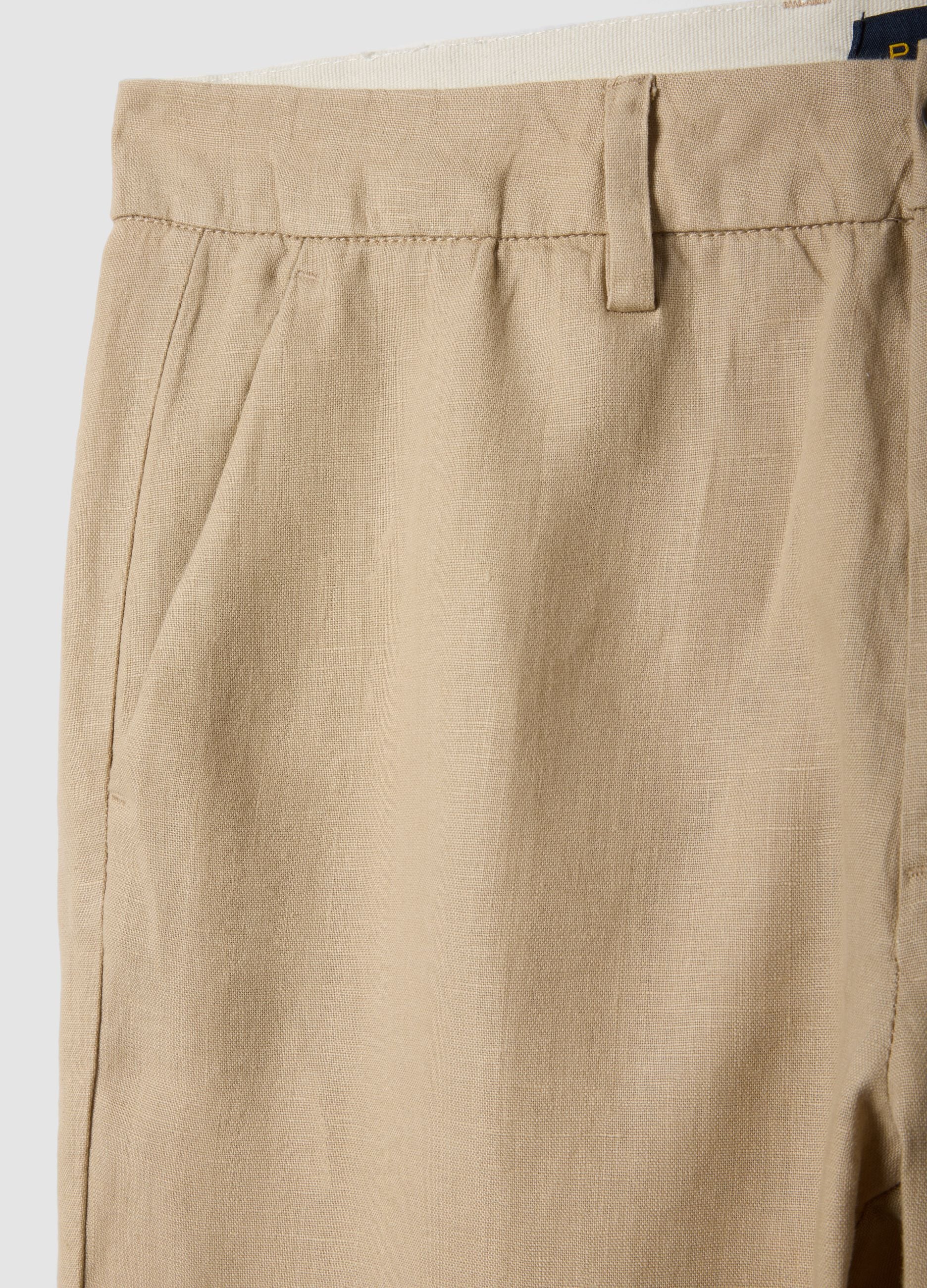 Beige pure linen chino trousers, regular fit
