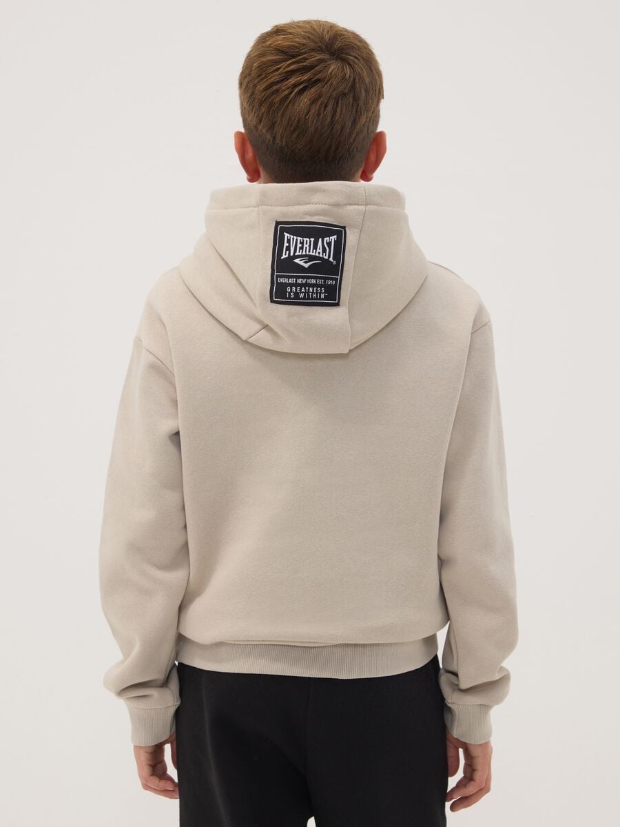Felpa beige con cappuccio in misto cotone e logo per ragazzo_1