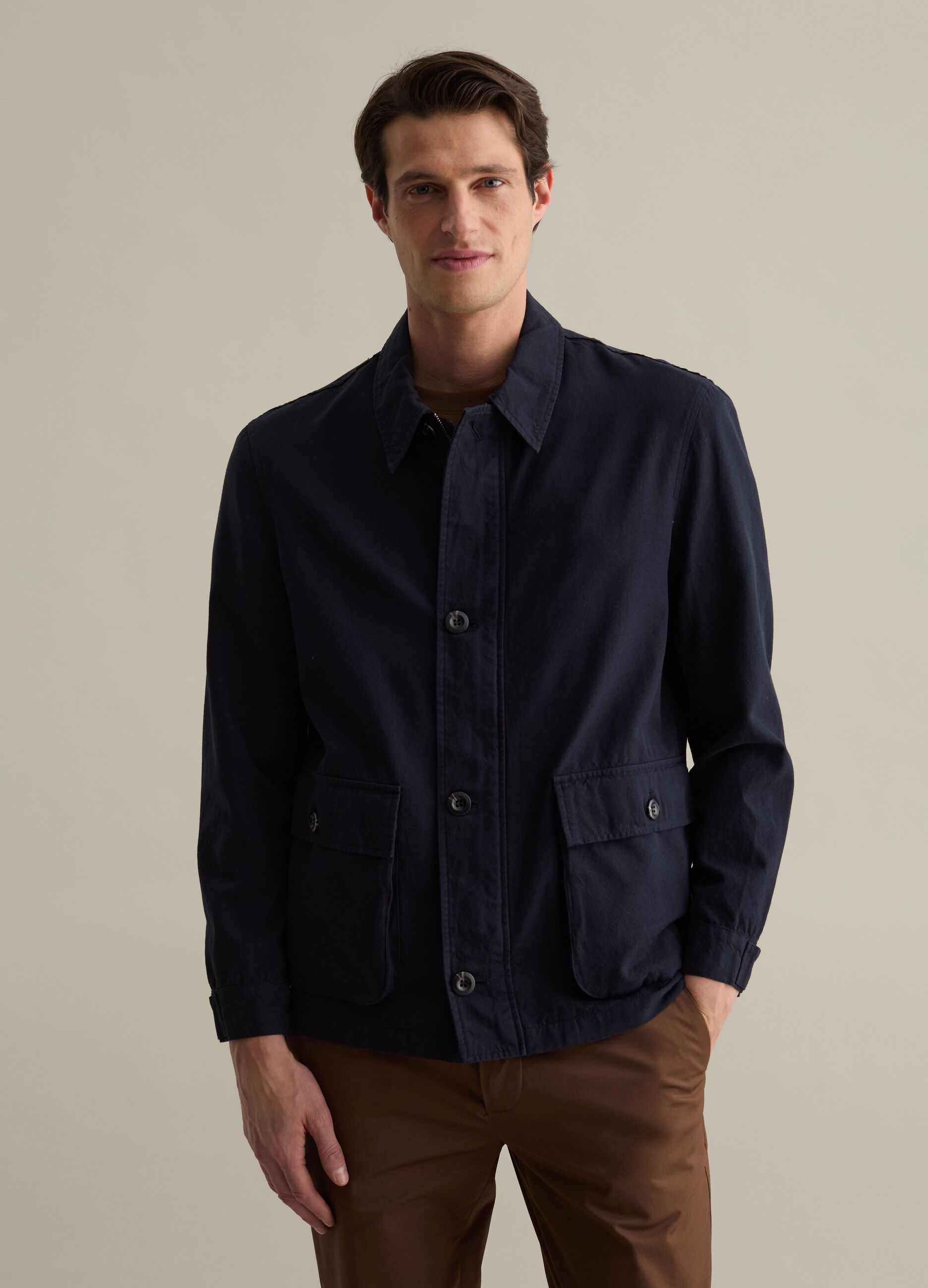 Linen and cotton shacket with pockets