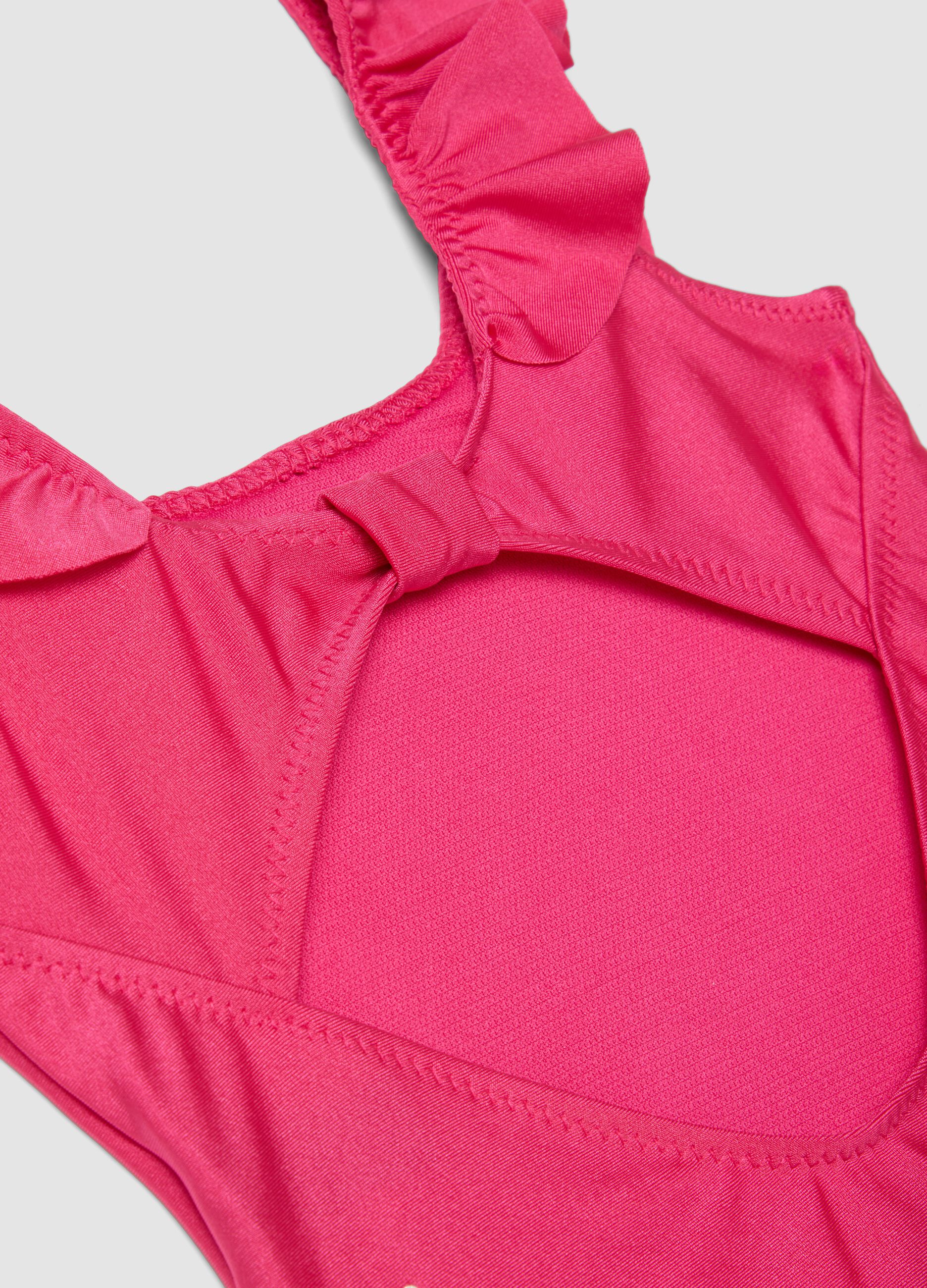 Pink ruffle-detail stretch swimsuit